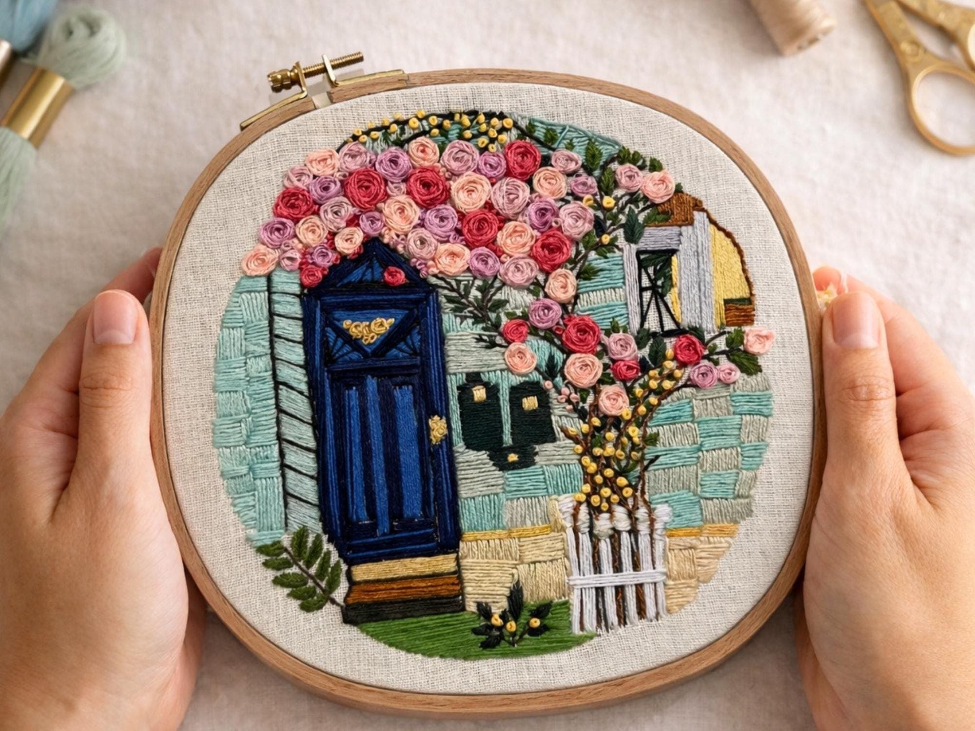 Custom House Embroidery Hoop, Personalized Home Portrait, Housewarming Gift, Family Name Embroidery, New Home Gift, Handmade Wall Art