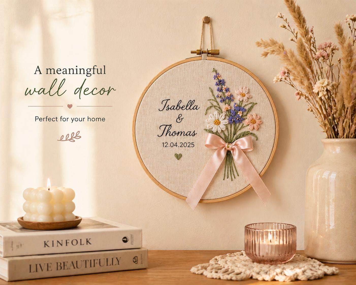 Custom Wedding Embroidery Hoop, Personalized Couple Names & Date, Wedding Gift, Bride Groom Gift, Anniversary Gift, Handmade Keepsake - image 4