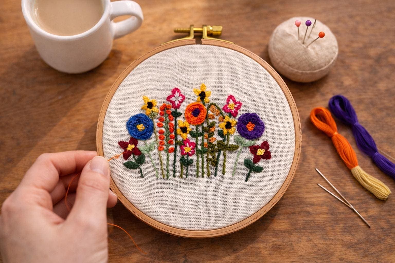 Colorful Wildflower Embroidery Hoop Art, Handmade Floral Wall Decor, Boho Cottagecore Textile Art, Gift for Her