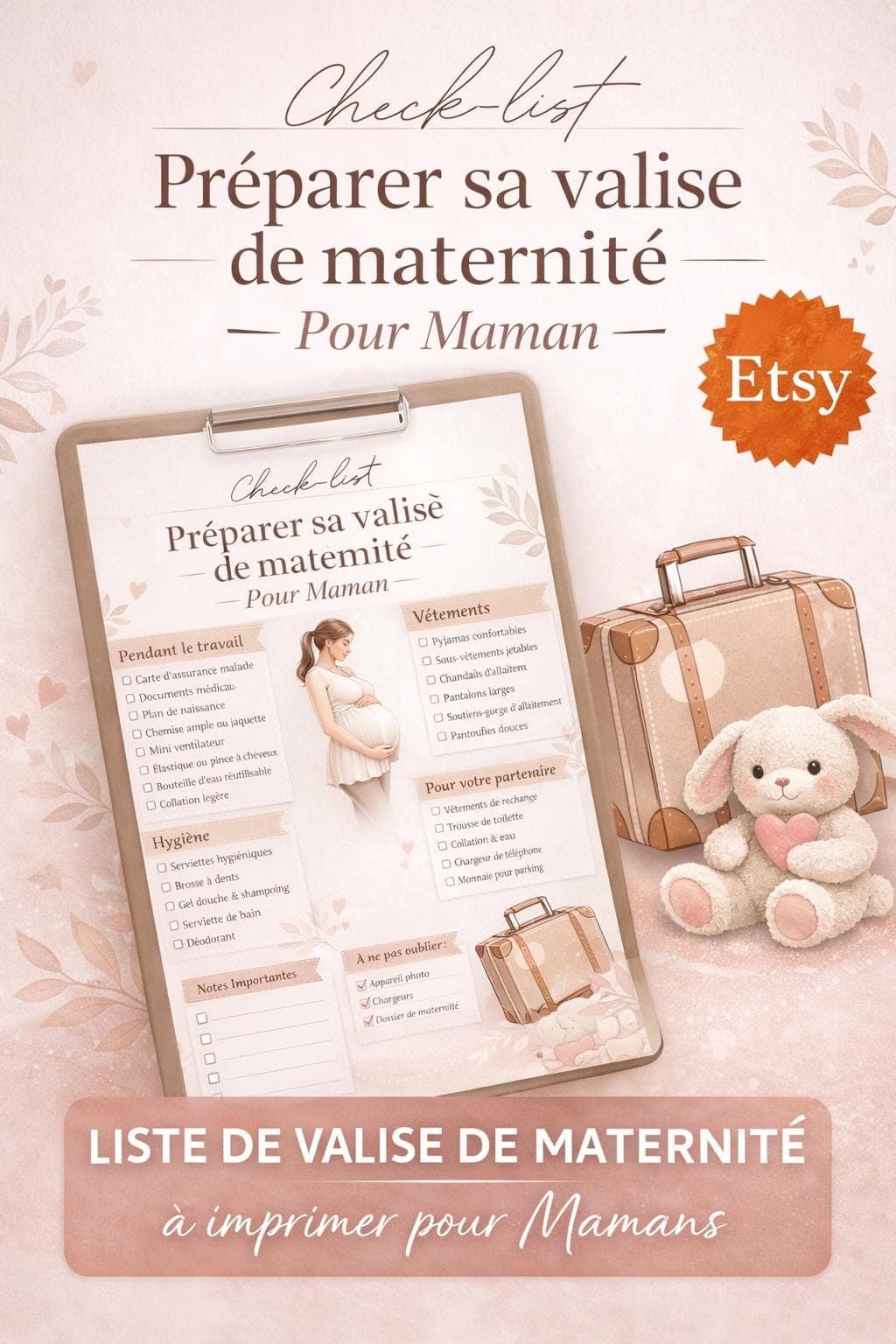 Liste maternité maman printable en français | Checklist maternité maman | PDF à imprimer | Essentiels naissance