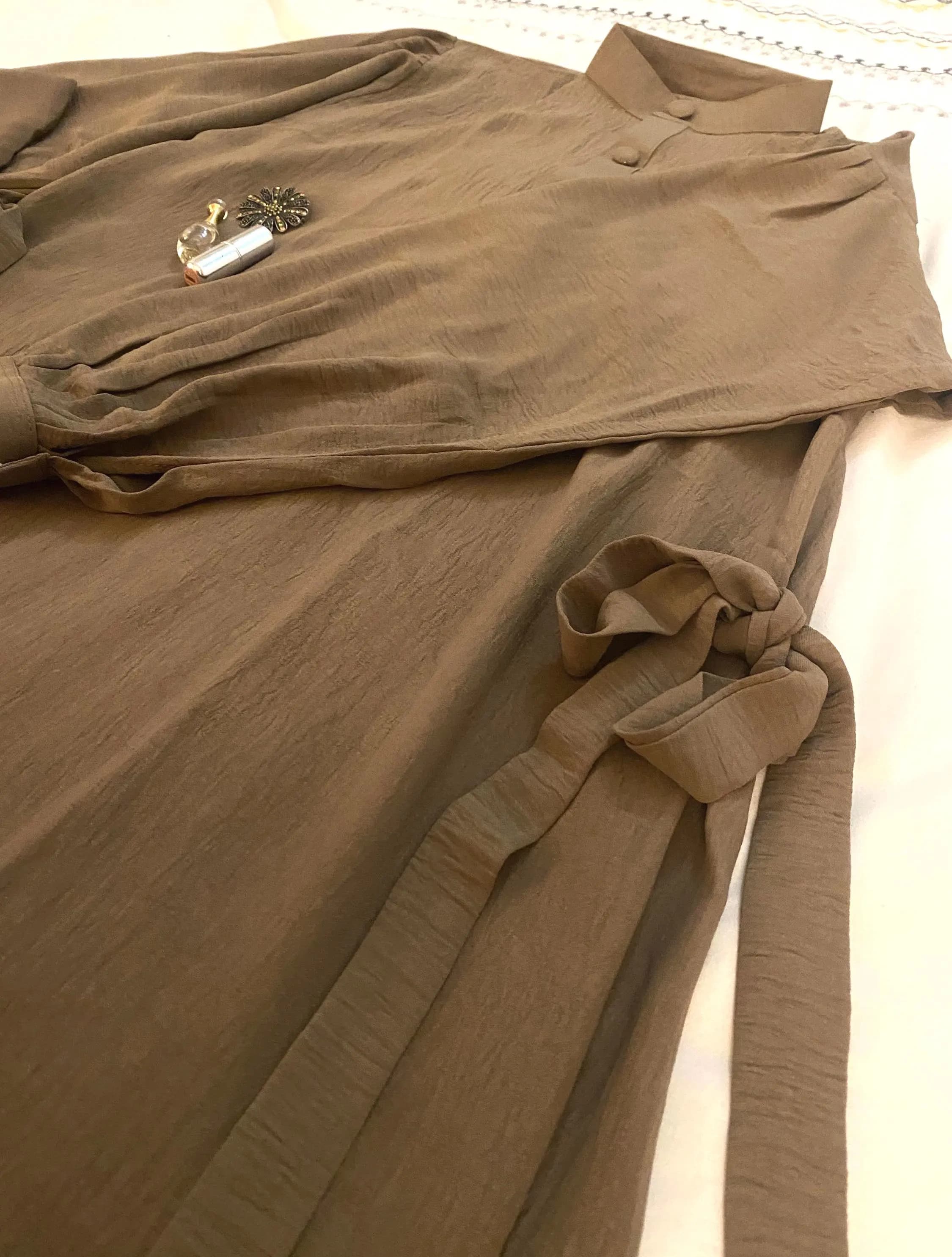 Mocha Crinkle Abaya – Adjustable Side Tie - perfect summer dress - image 4