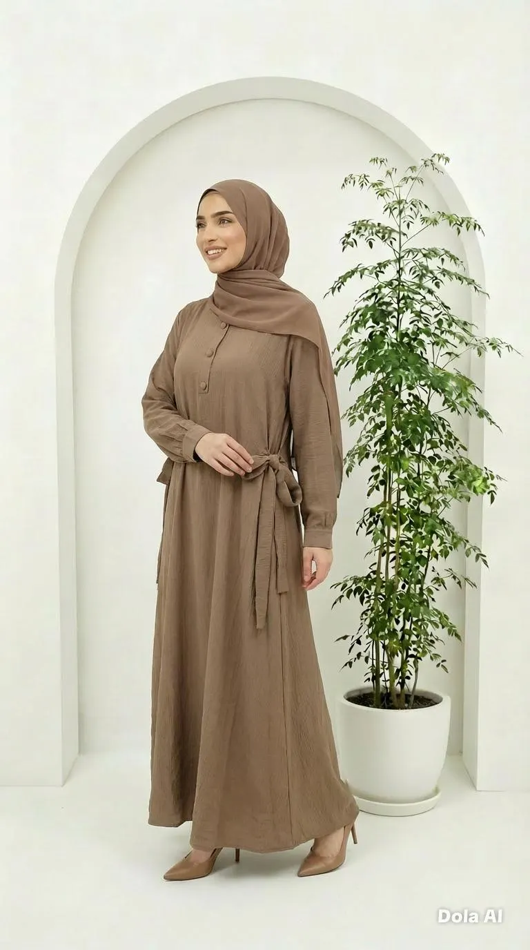 Mocha Crinkle Abaya – Adjustable Side Tie - perfect summer dress - image 3