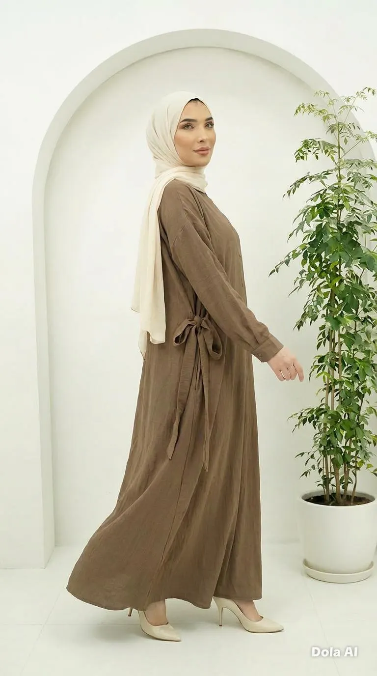 Mocha Crinkle Abaya – Adjustable Side Tie - perfect summer dress