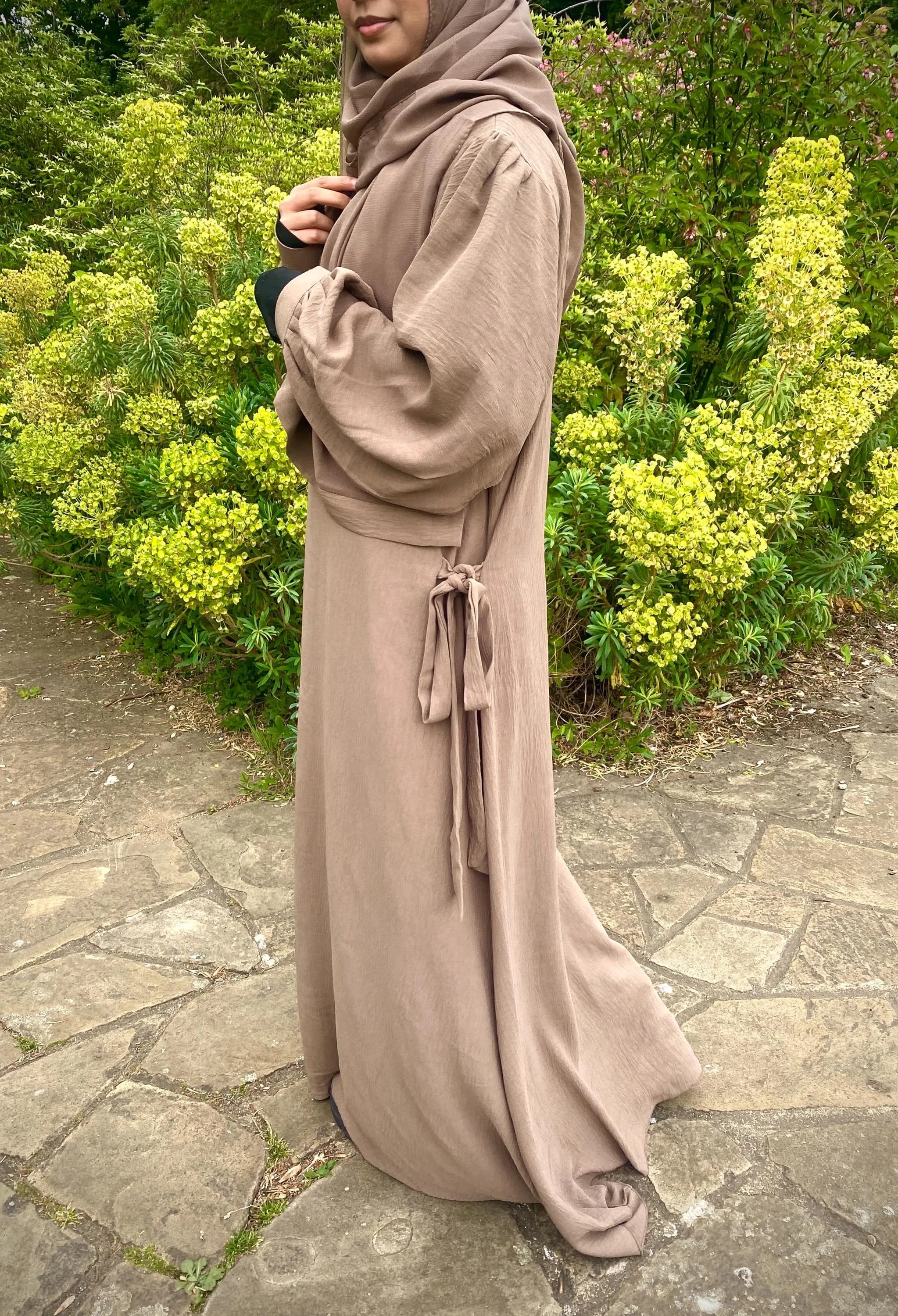 Mocha Crinkle Abaya – Adjustable Side Tie - perfect summer dress - image 5