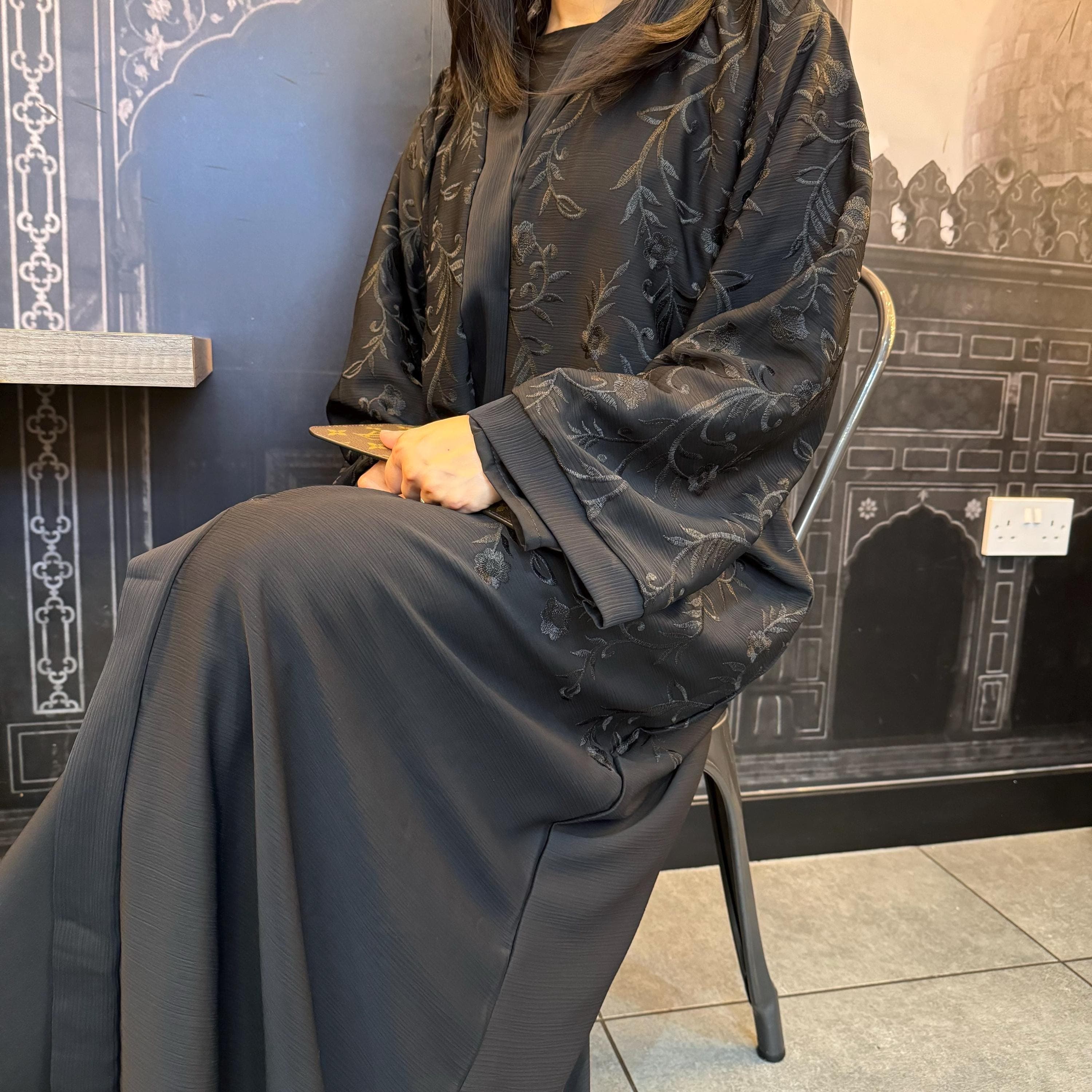 Half Body Embroidered Abaya with Hijab, Ramadan Outfit - image 4