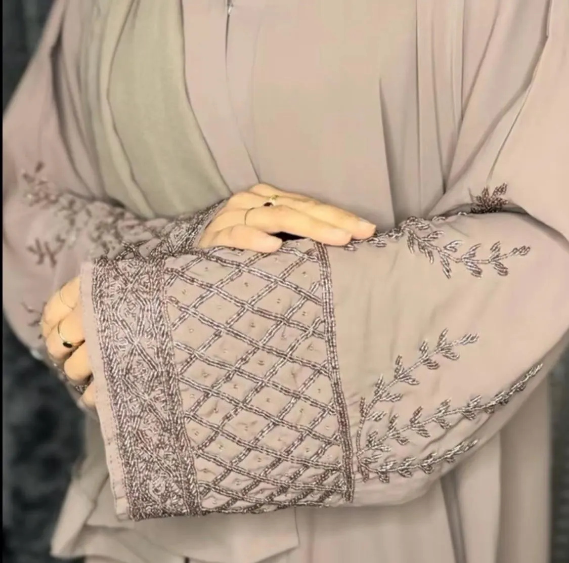 Marwa Elegant Brown Abaya with Handwork Design and Matching Hijab - image 2