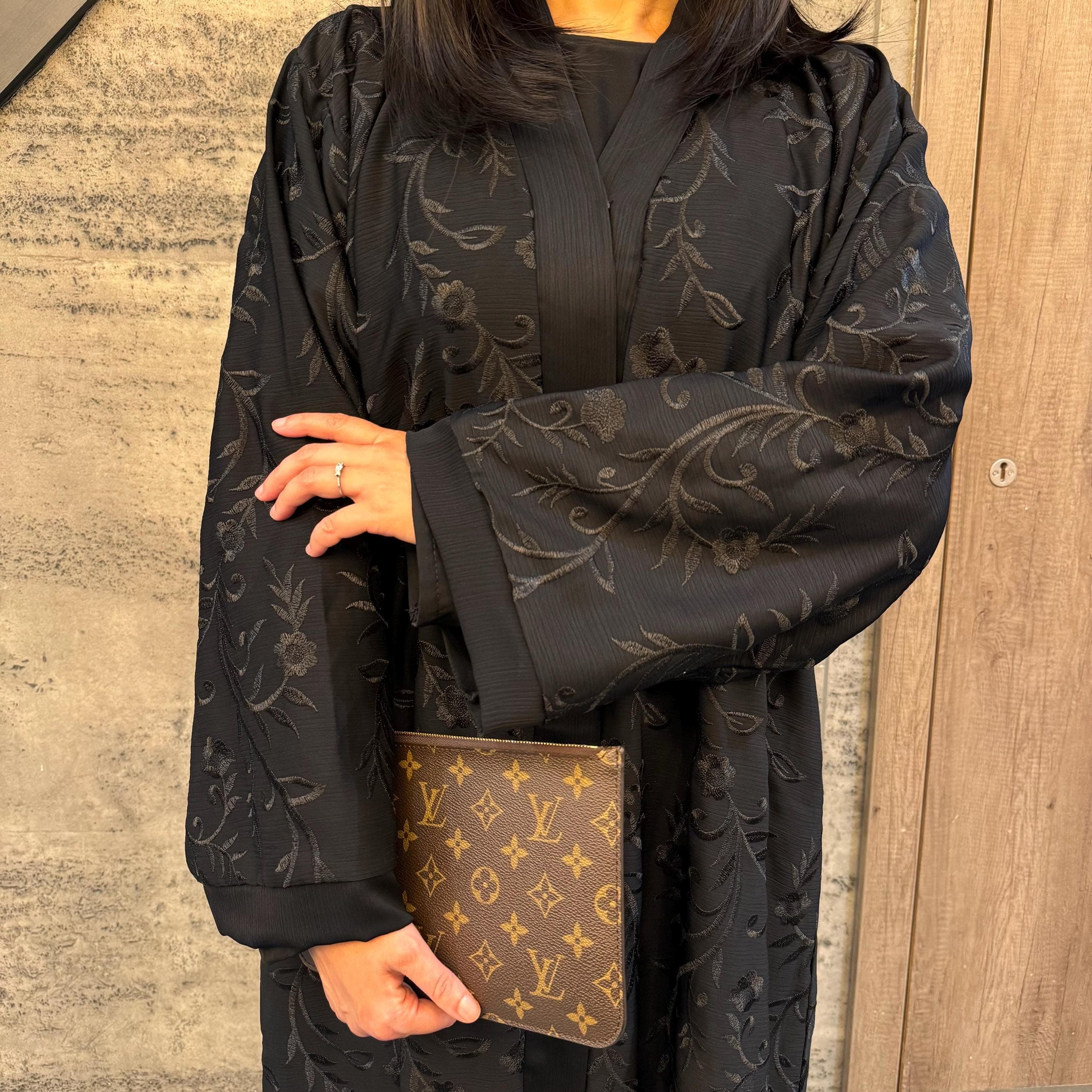 Half Body Embroidered Abaya with Hijab, Ramadan Outfit