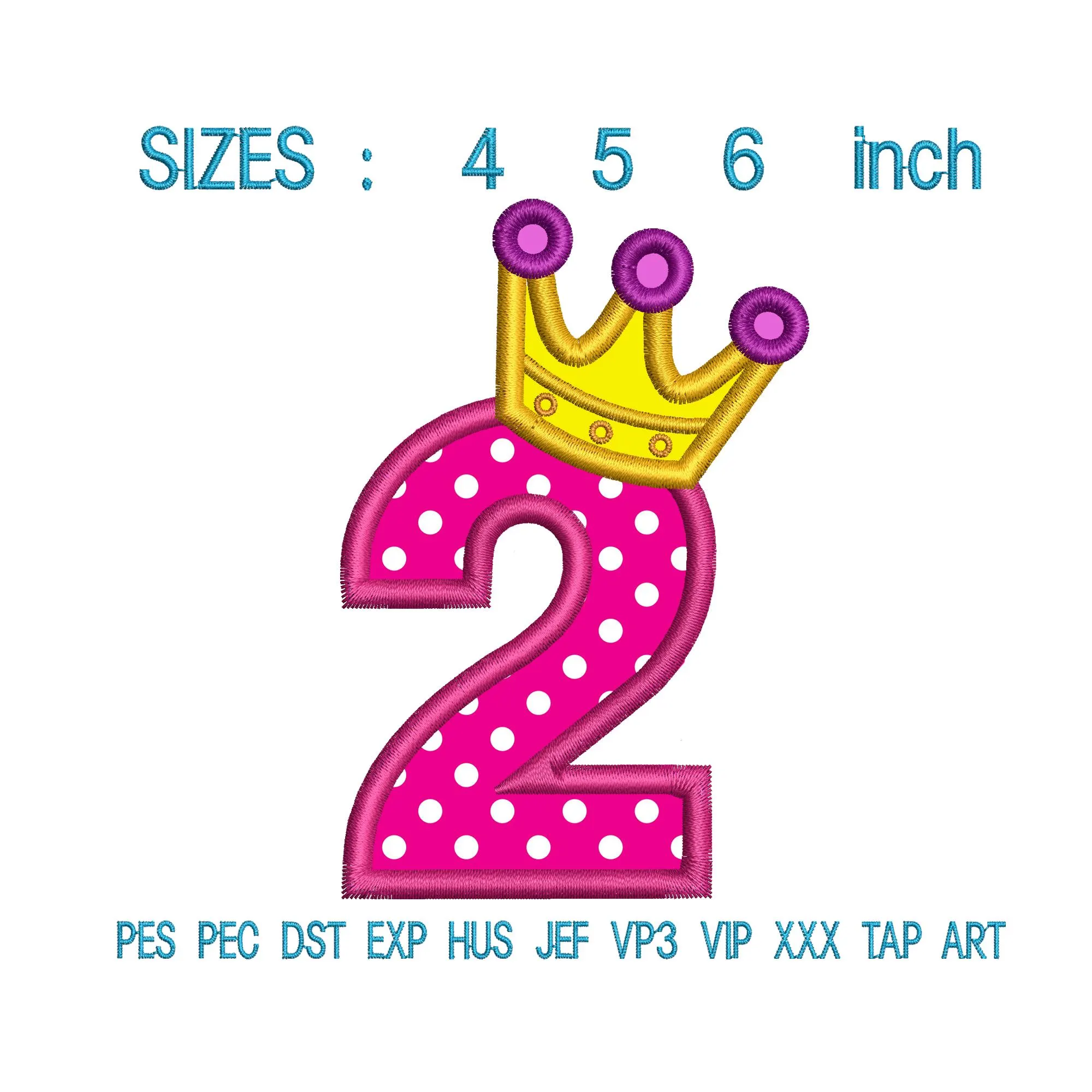 Princess Crown Birthday Numbers 1–9 Applique Embroidery Bundle | Girl Royal Shirt Designs PES DST - image 4