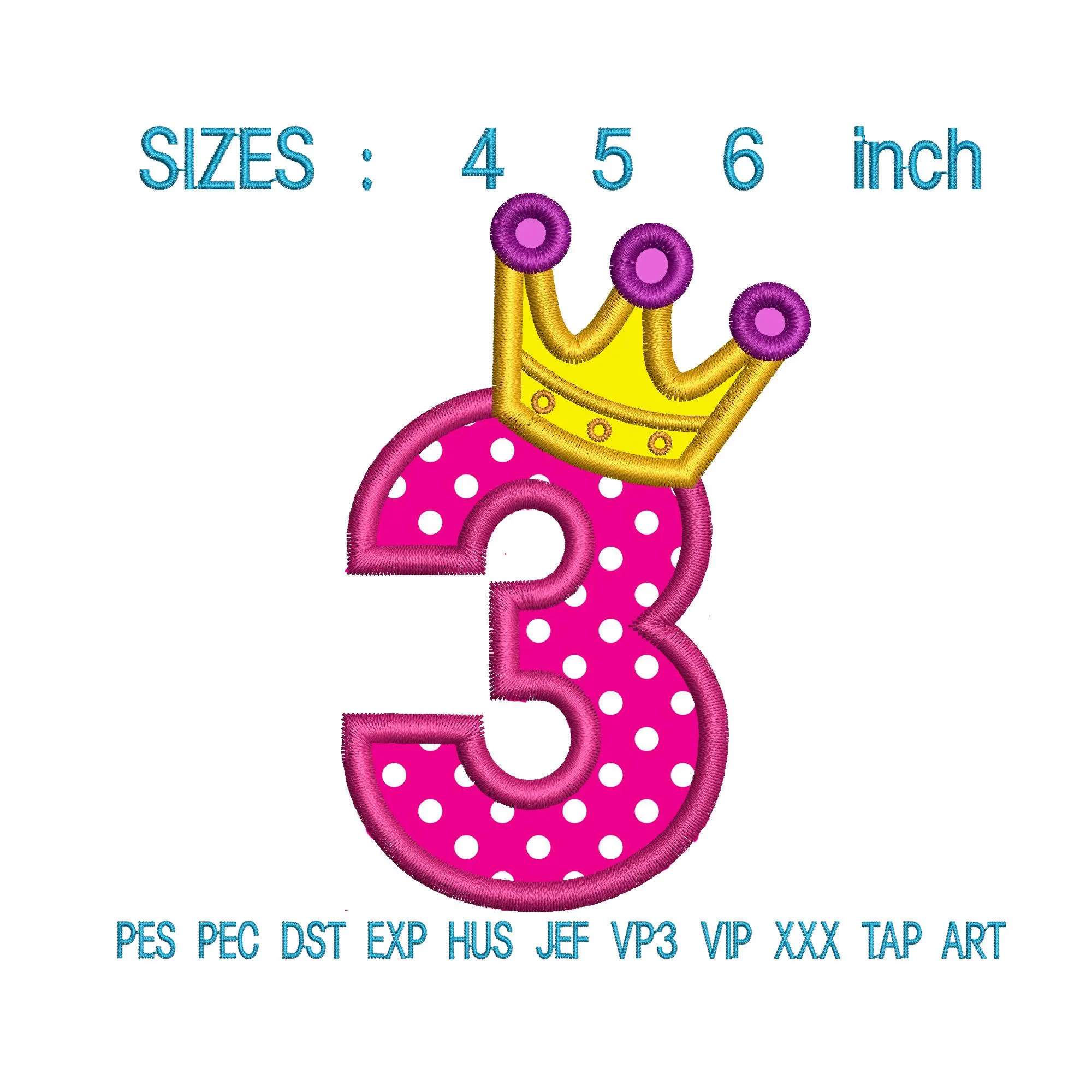 Princess Crown Birthday Numbers 1–9 Applique Embroidery Bundle | Girl Royal Shirt Designs PES DST - image 5
