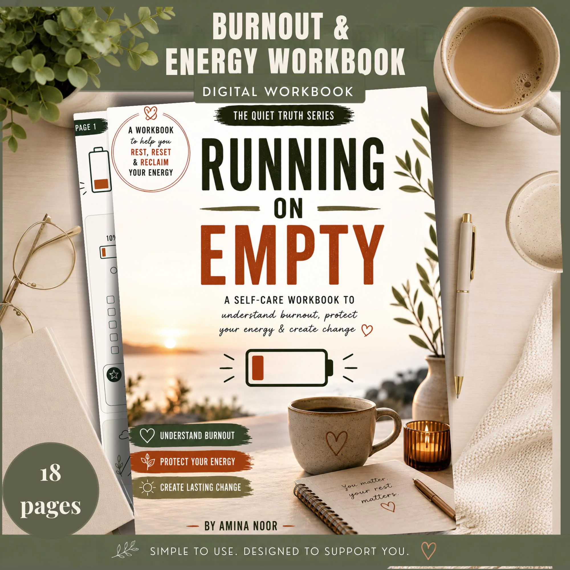 Burnout Recovery Workbook PDF, Self Care Workbook, Energy Reset Planner, Stress Relief Journal, Mental Wellness Printable, Digital Download