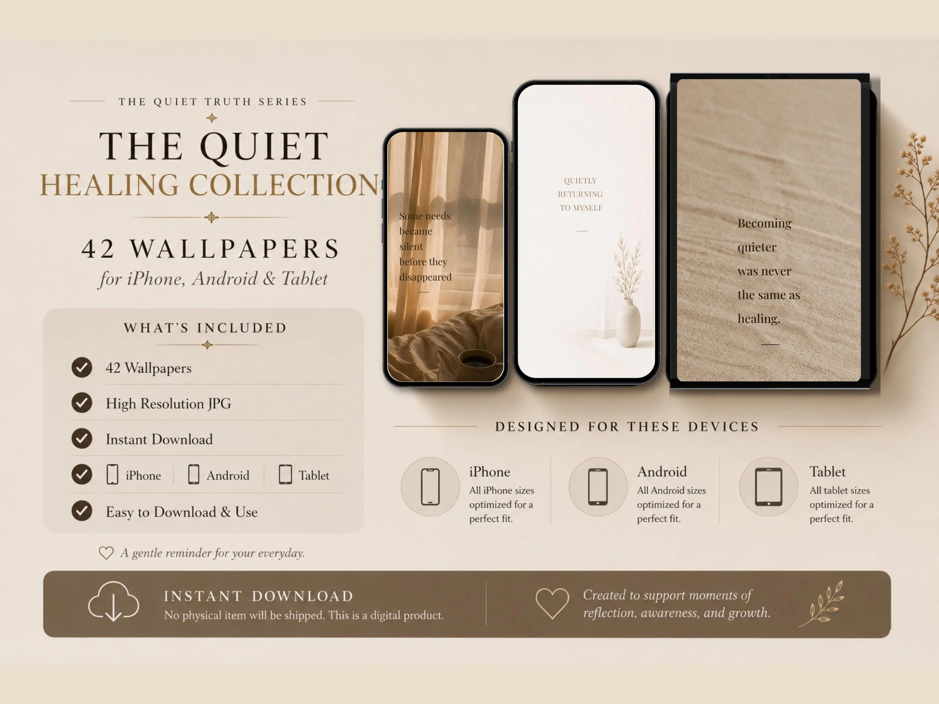 Quiet Healing Wallpaper Bundle | iPhone, Android & Tablet | Self Love Quotes | Mindfulness and Emotional Healing - image 4