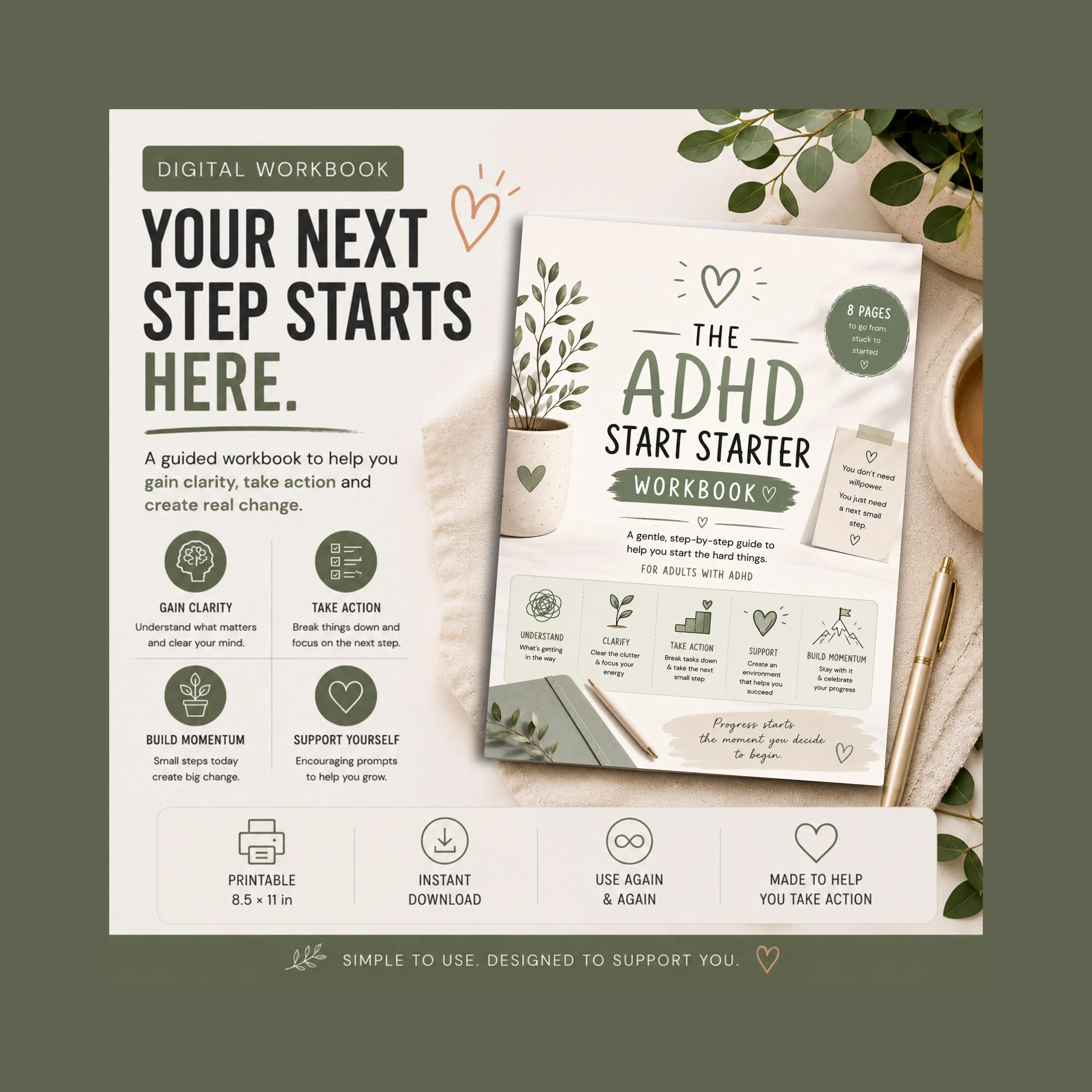 ADHD Workbook for Adults, Executive Function & Task Initiation Printable