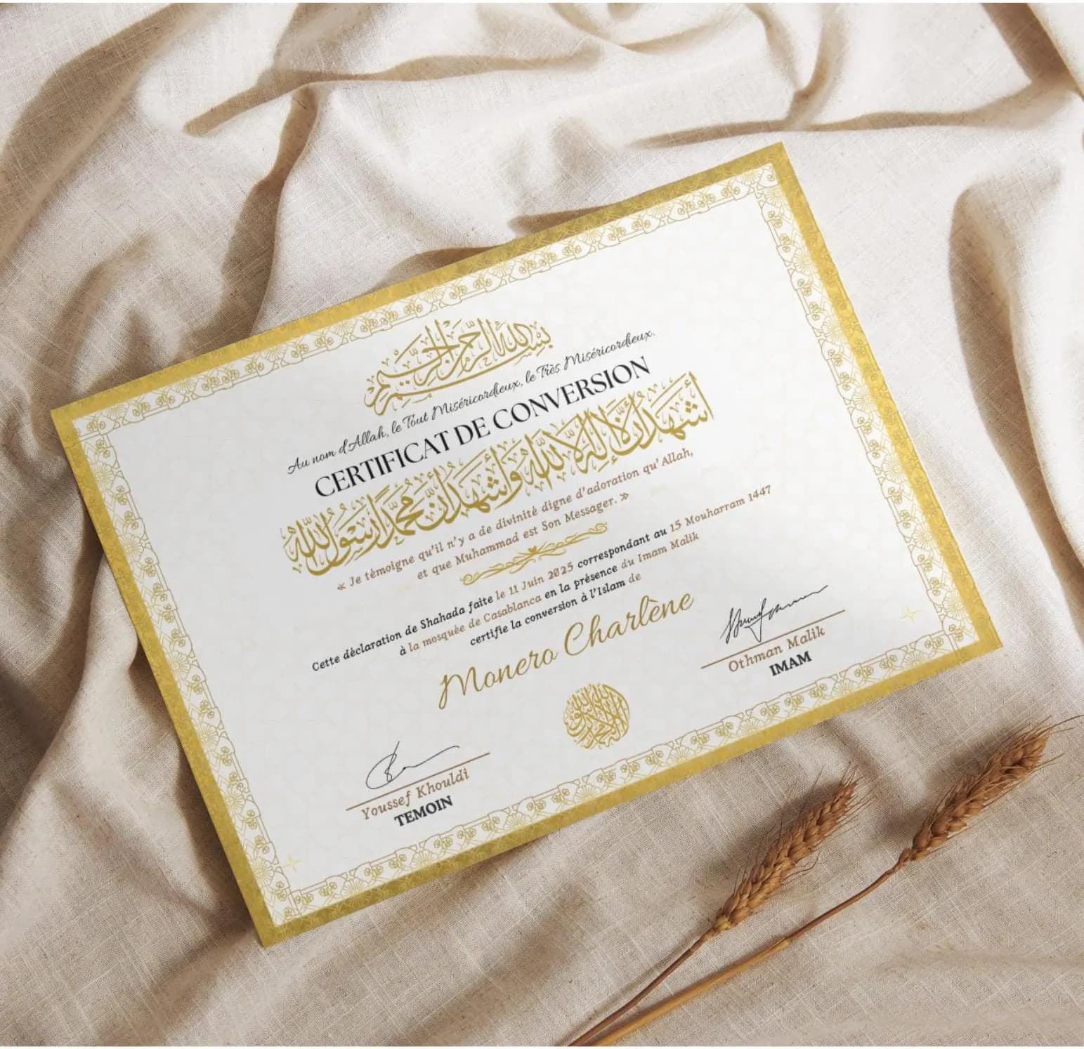 Certificat de Shahada Personnalisé PDF • Islamic Conversion Certificate • Attestation Conversion Islam • Muslim Printable Gift - image 5