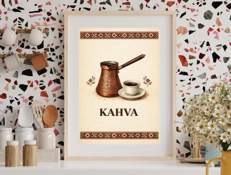 Bosnian Coffee Art Print,Kahva Wall Art,Balkan Kitchen Decor,Bosnian Kahva Poster,Džezva Coffee Pot Illustration,Slavic Folk Kitchen Art - image 4