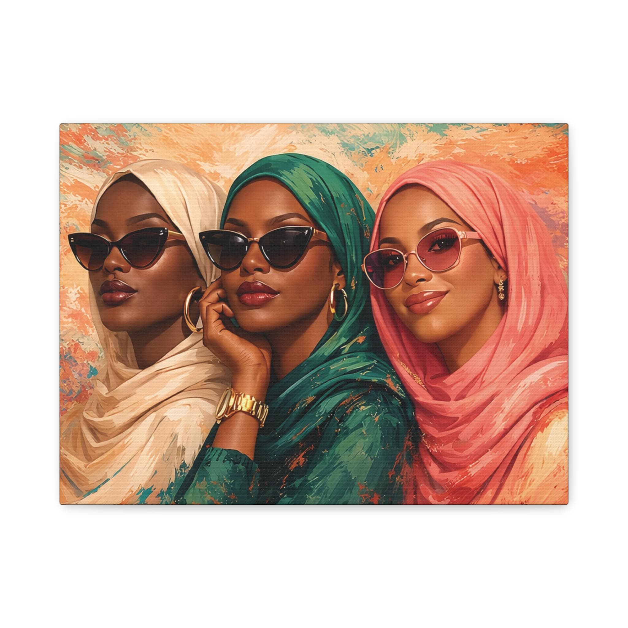 Modern Muslim Women Canvas Wall Art, Black Muslim Sisterhood Art Print, Modest Fashion Hijabi Artwork, Cultural Home Decor 12x9 16x12 20x16 - image 3
