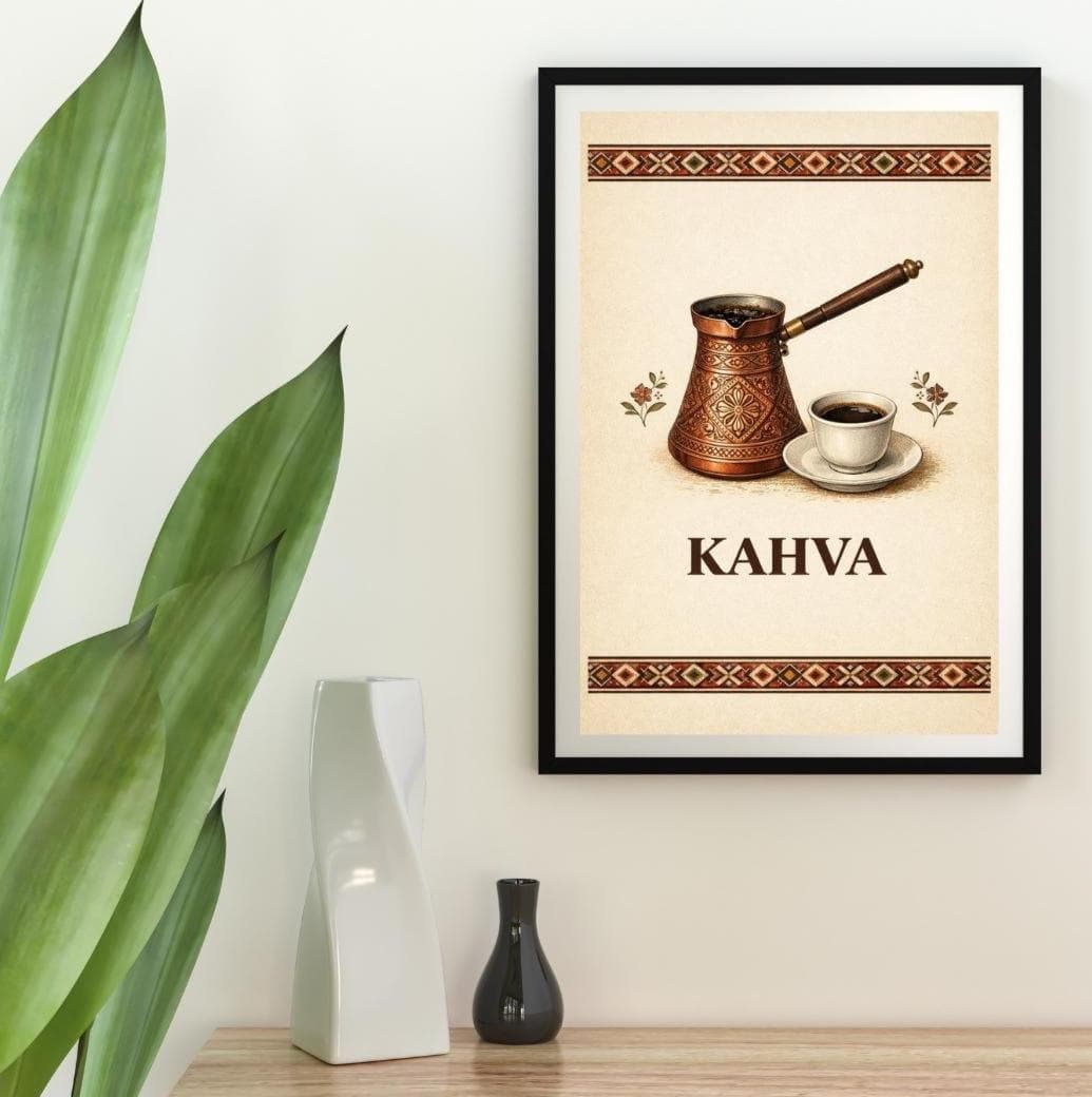 Bosnian Coffee Art Print,Kahva Wall Art,Balkan Kitchen Decor,Bosnian Kahva Poster,Džezva Coffee Pot Illustration,Slavic Folk Kitchen Art - image 3