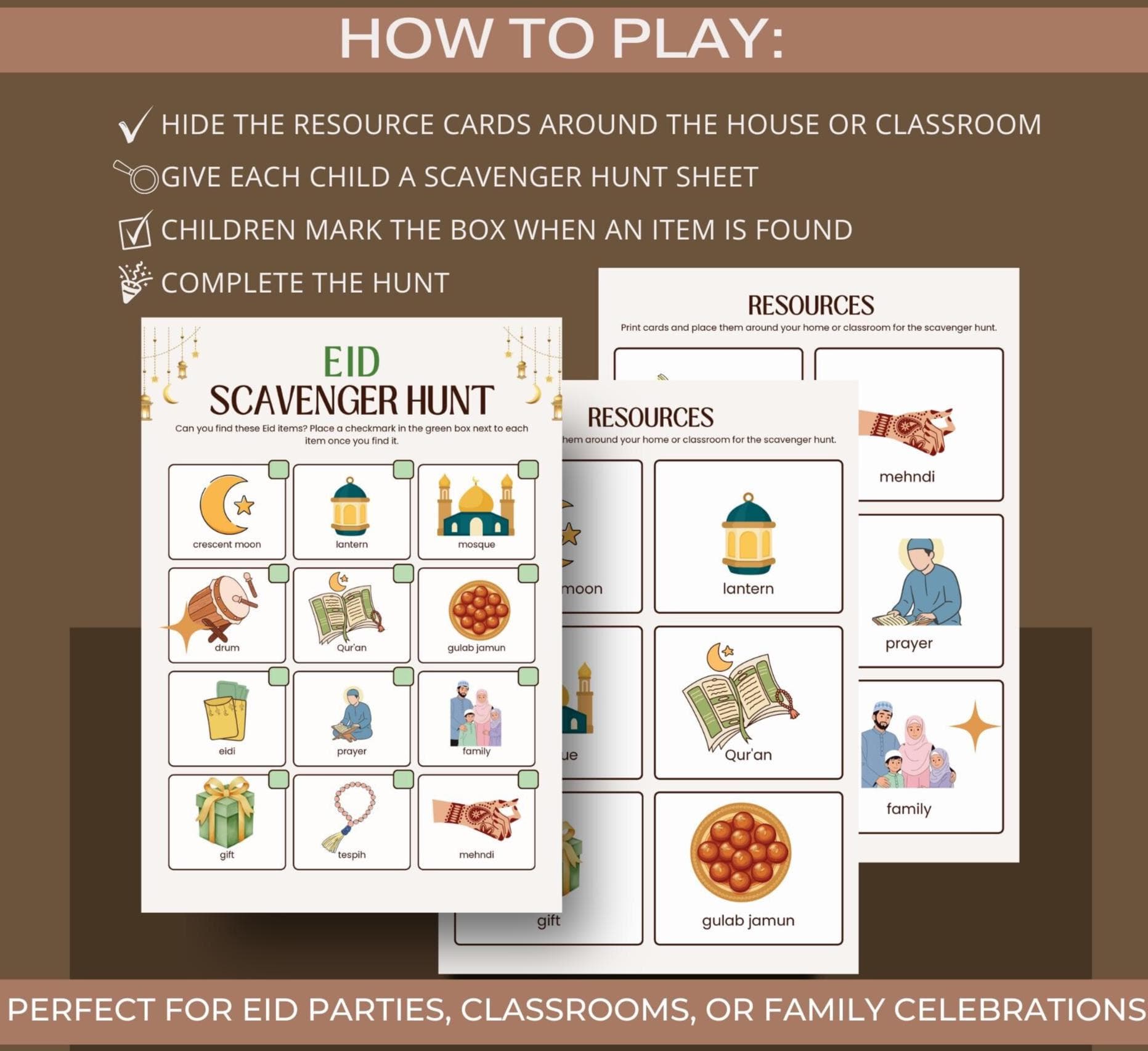 Eid Activity Sheet,Eid Games for Kids,Scavenger Hunt Game,Ramadan Party Game,Muslim Kids Activity Gift,Classroom Eid Game,Instant Download - image 5