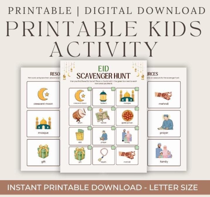 Eid Activity Sheet,Eid Games for Kids,Scavenger Hunt Game,Ramadan Party Game,Muslim Kids Activity Gift,Classroom Eid Game,Instant Download