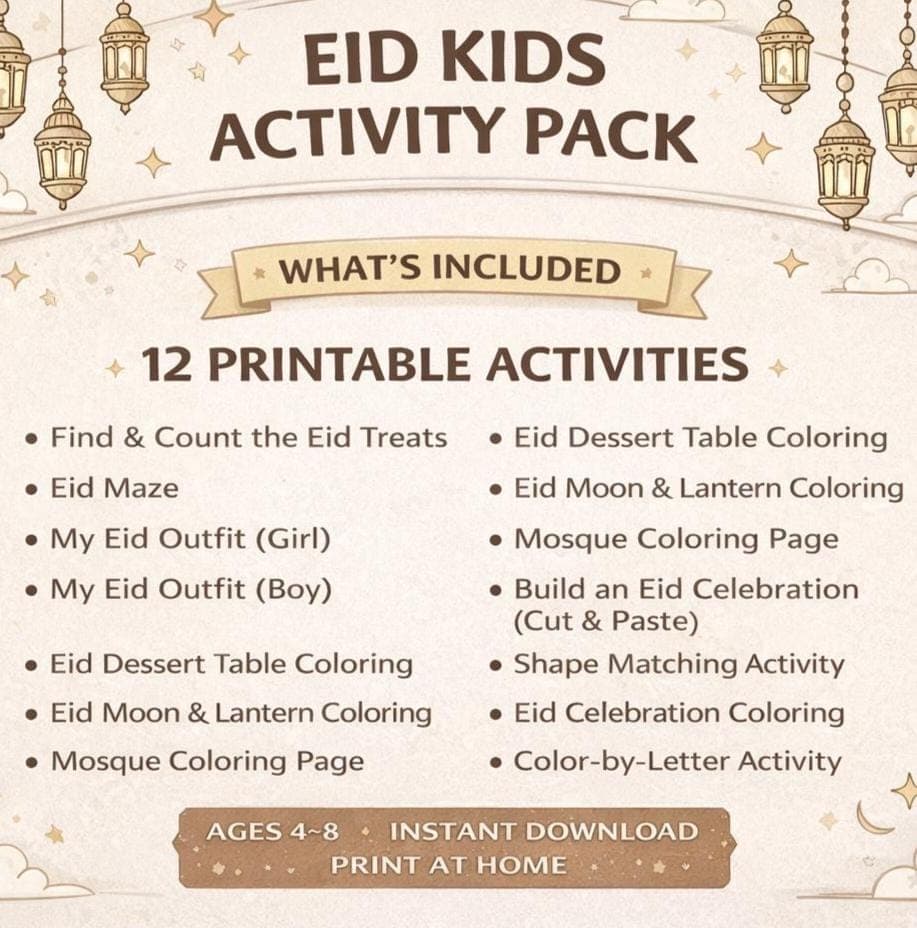 Eid Activities for Kids Printable | Ramadan Worksheets | Islamic Coloring Pages | Eid Kids Activity Pack | Preschool Homeschool PDF(Digital) - image 4