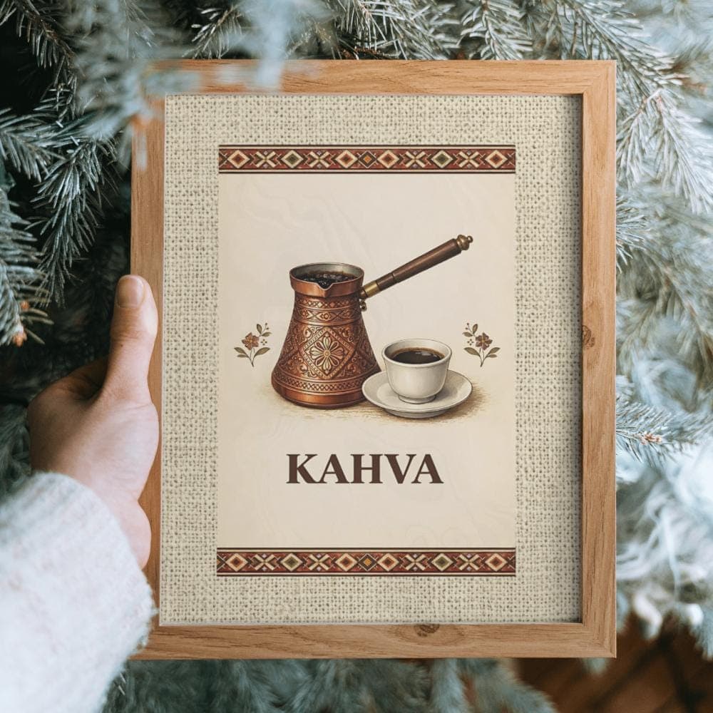 Bosnian Coffee Art Print,Kahva Wall Art,Balkan Kitchen Decor,Bosnian Kahva Poster,Džezva Coffee Pot Illustration,Slavic Folk Kitchen Art