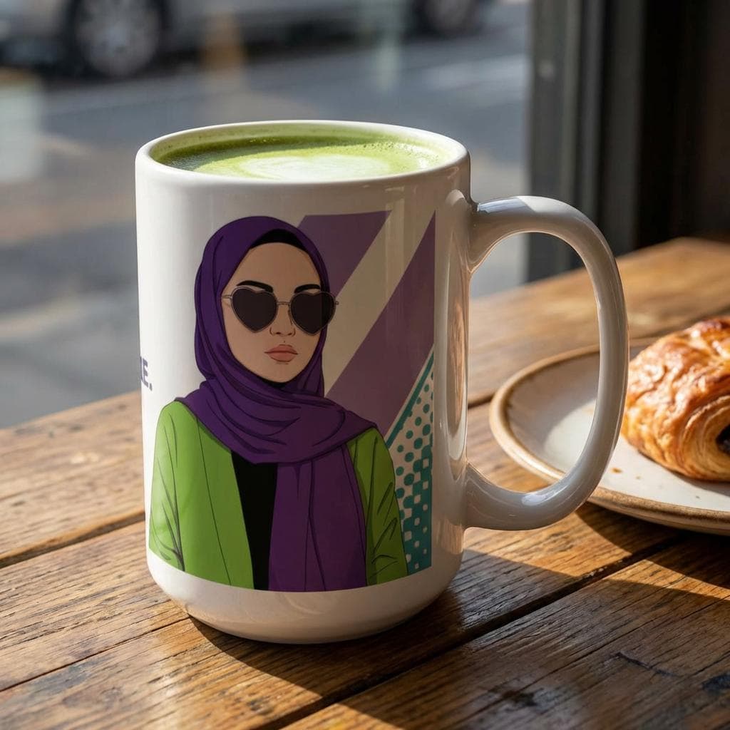 Hijabi Coffee Mug, Bold Muslim Woman Art, Modest Fashion Gift, Islamic Gift for Women, Muslimah Coffee Cup, Hijab Style Mug, Office Mug - image 5