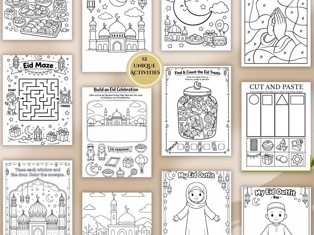 Eid Activities for Kids Printable | Ramadan Worksheets | Islamic Coloring Pages | Eid Kids Activity Pack | Preschool Homeschool PDF(Digital) - image 3