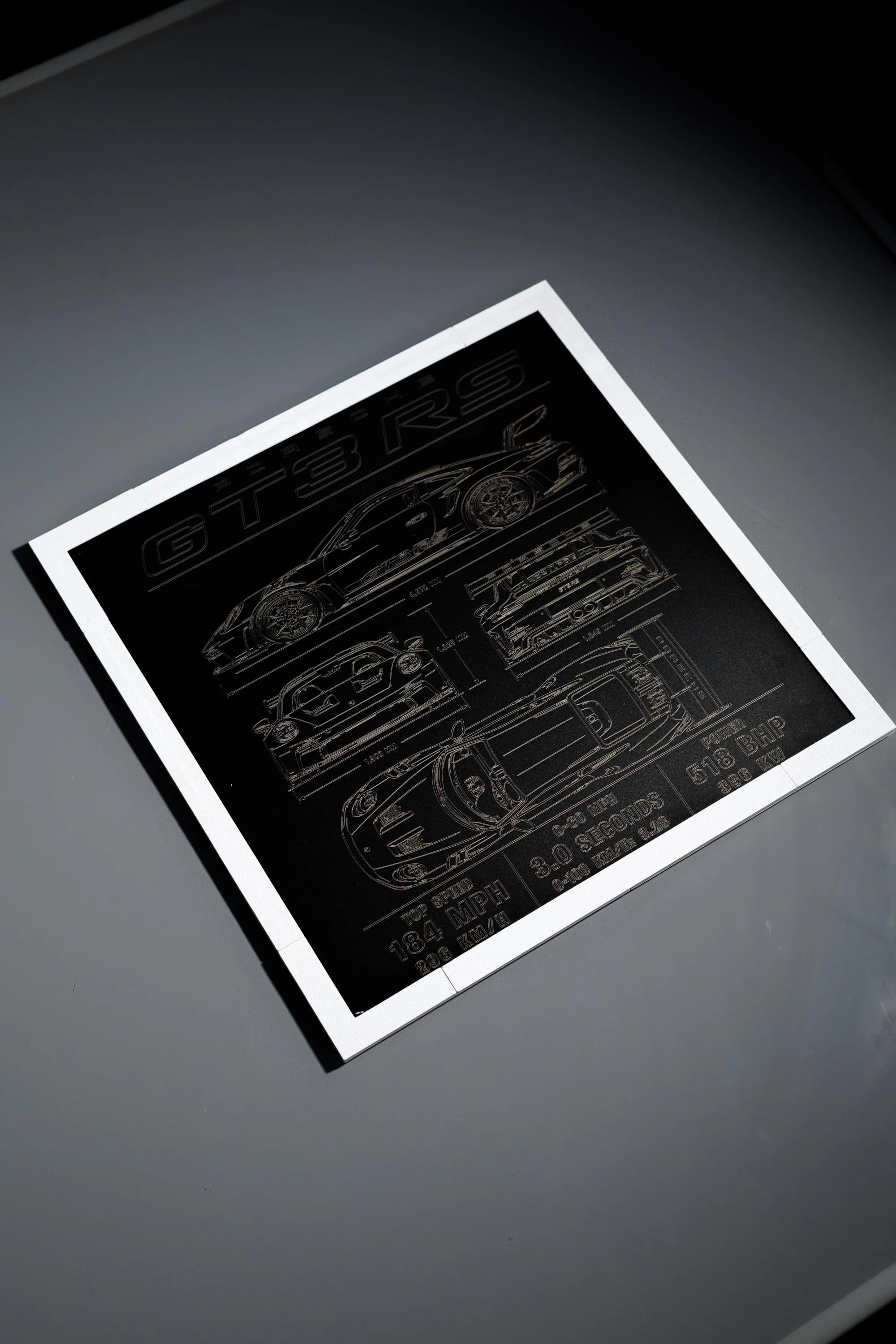 Porsche 911 GT3 RS Blueprint Plaque, Engraved Aluminium Car Art, Garage Decor - image 5