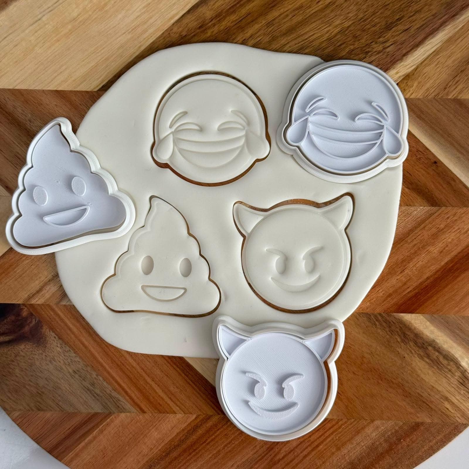 Emoji Cookie Cutter Set | Laughing Crying, Poop, Devil Faces (3D Printed)