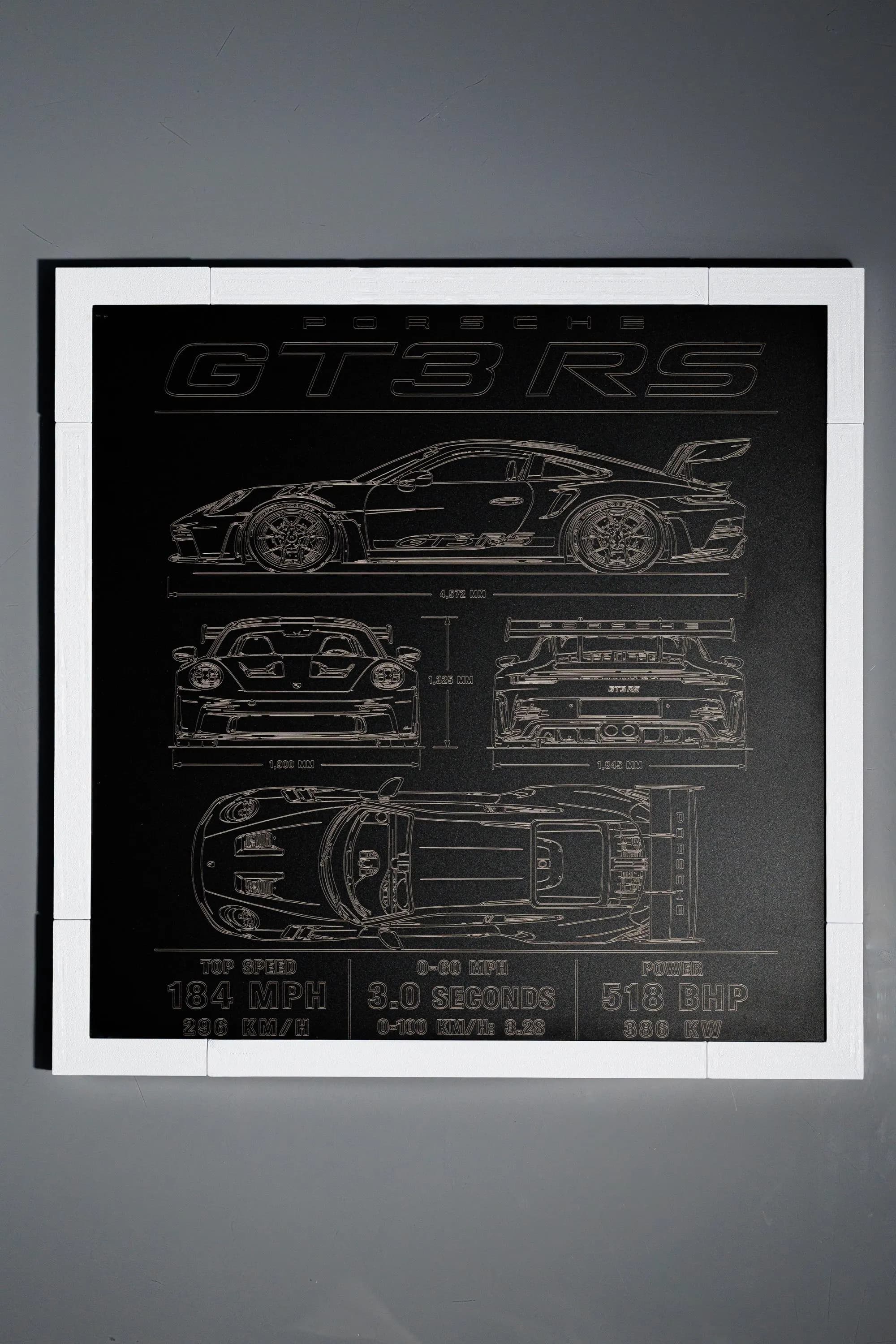 Porsche 911 GT3 RS Blueprint Plaque, Engraved Aluminium Car Art, Garage Decor - image 3