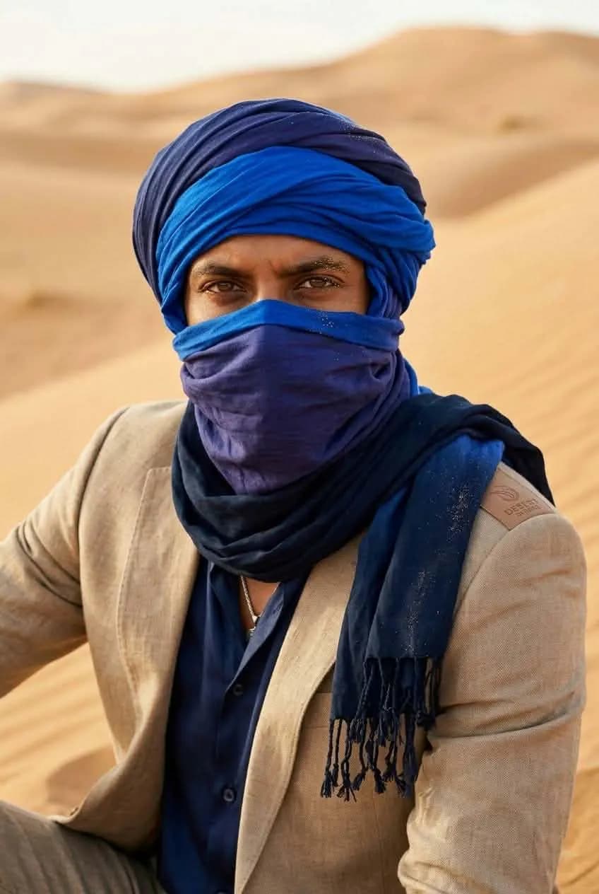 Blue Tuareg Scarf (Sahara Cheche) – Desert Head Scarf – Berber Cotton Wrap – Boho Ethnic Shawl – Unisex Travel Accessory Gift