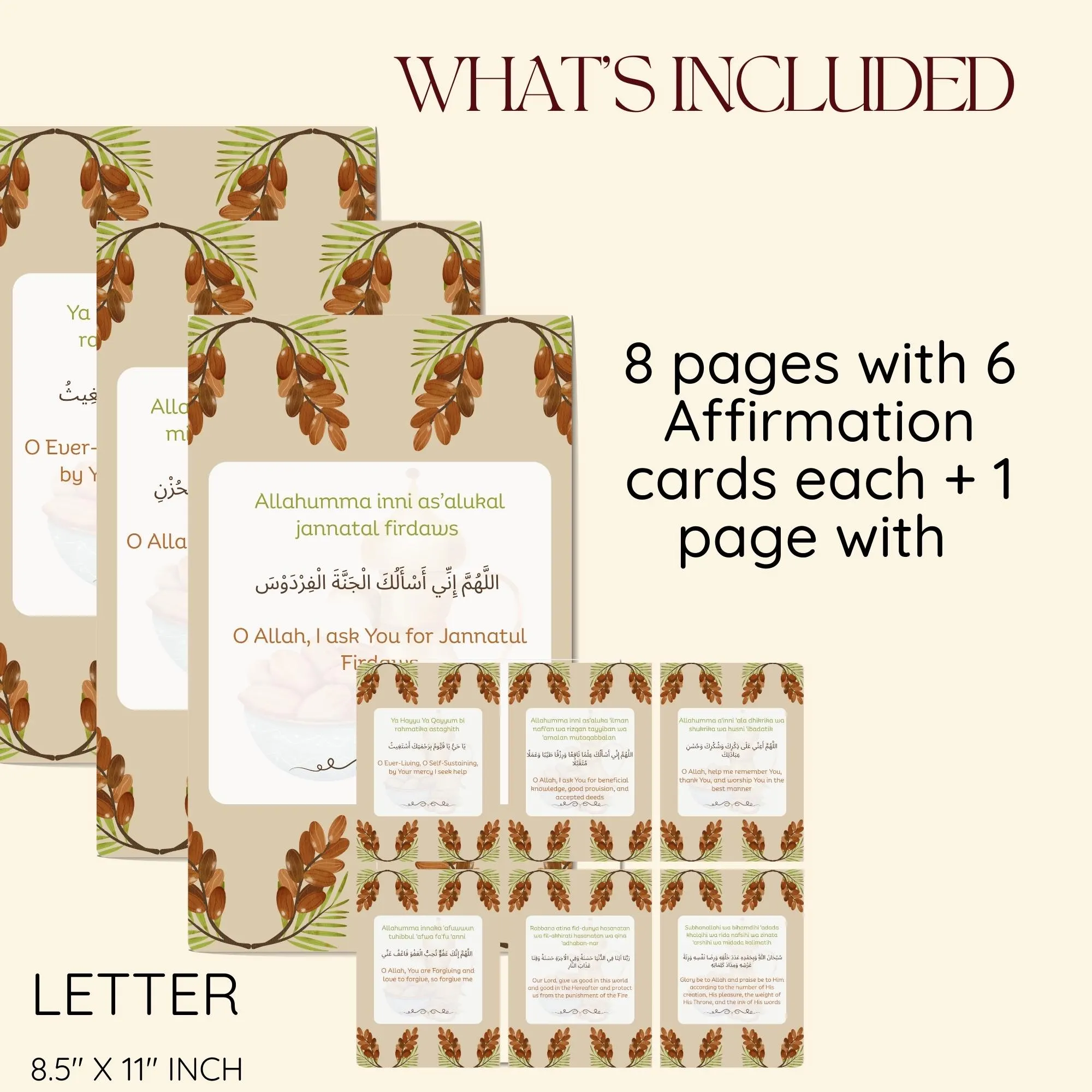 Dua Affirmation Cards set of 50 | Arabic, Arabic Transliteration, & English Tranlation - image 2