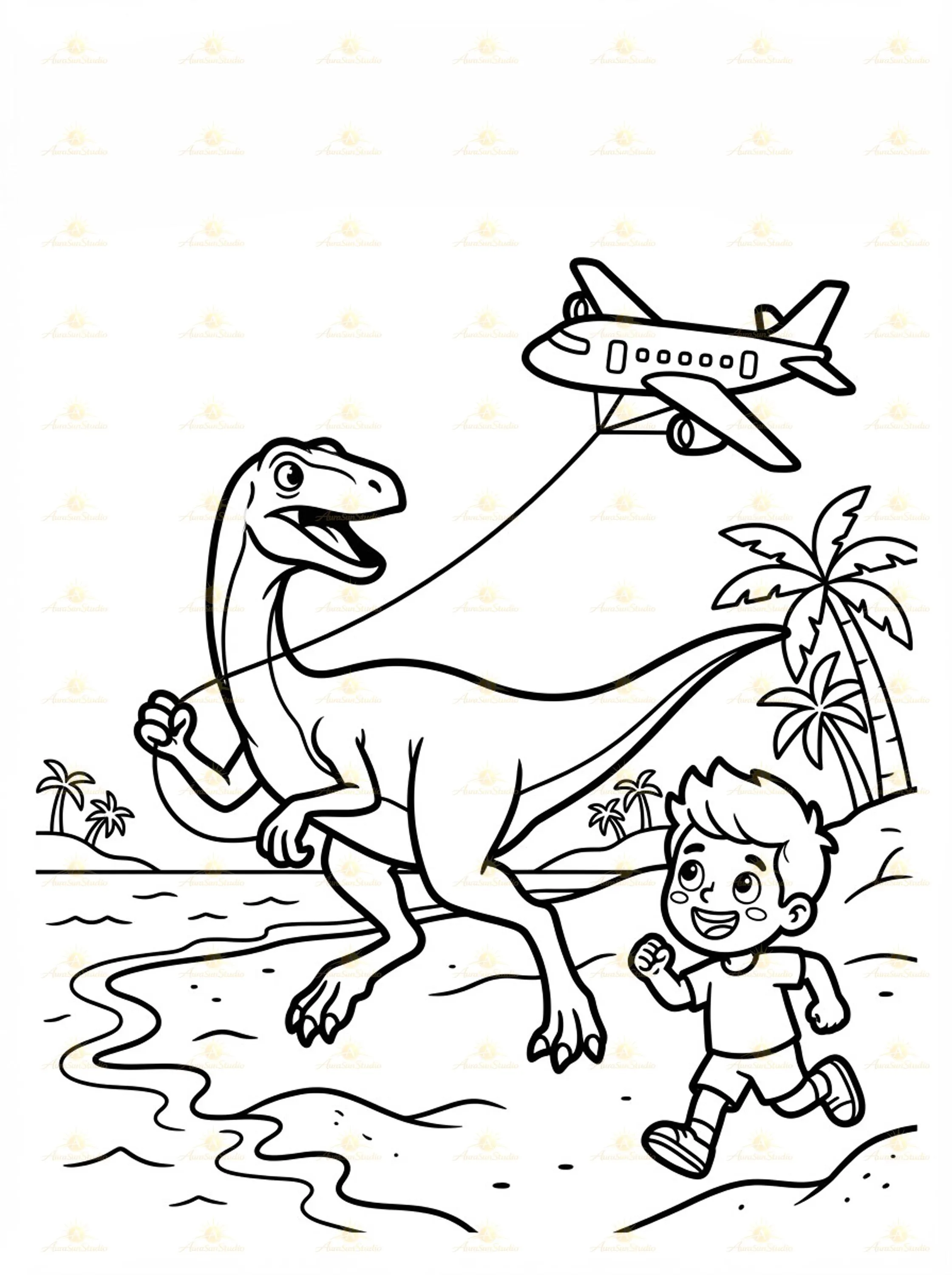 Dinosaur Construction Truck Coloring Book, Summer Beach Party Activity Pages (PDF Download) - image 3