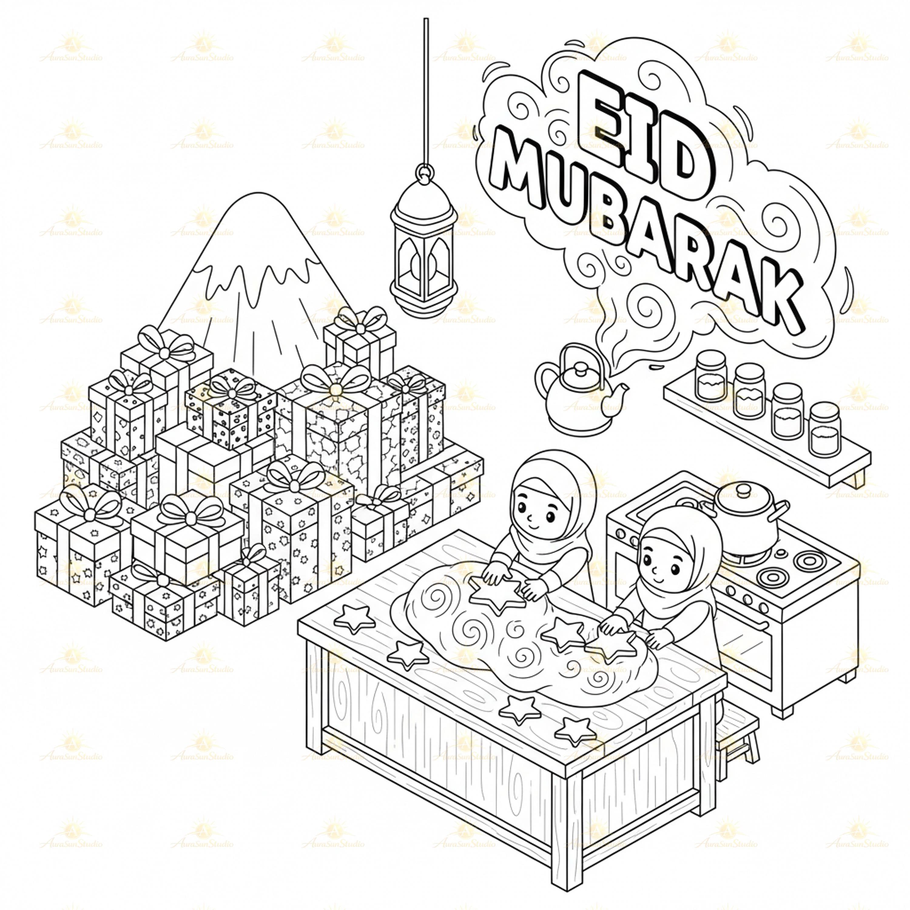 30 Cozy Eid Isometric Kids Coloring Pages (Digital Download PDF) - image 2