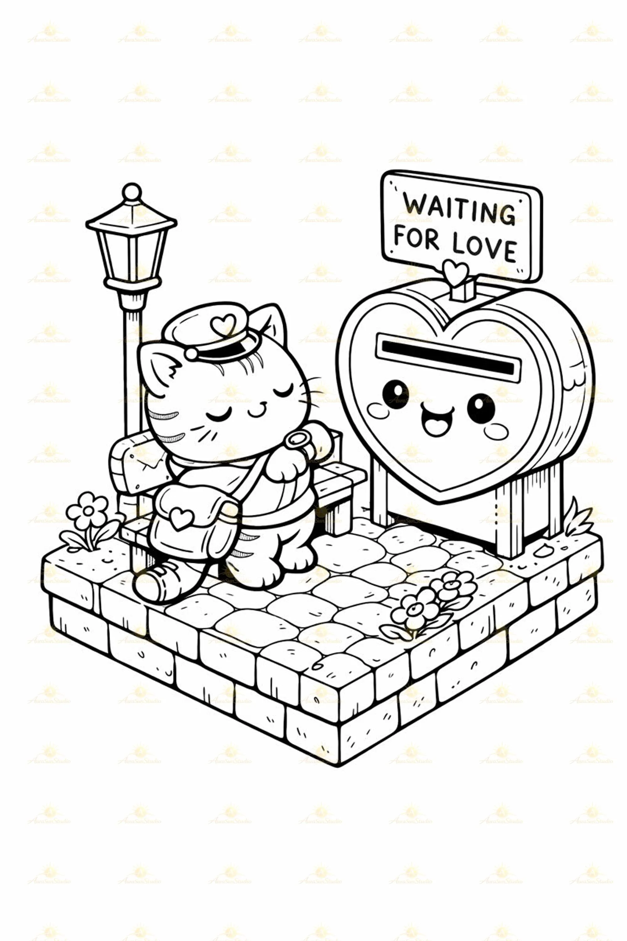 Kawaii Cat Mail Coloring Book – 40 Isometric Scenes (PDF Download A4/Letter/8.5x8.5 inch) - image 3