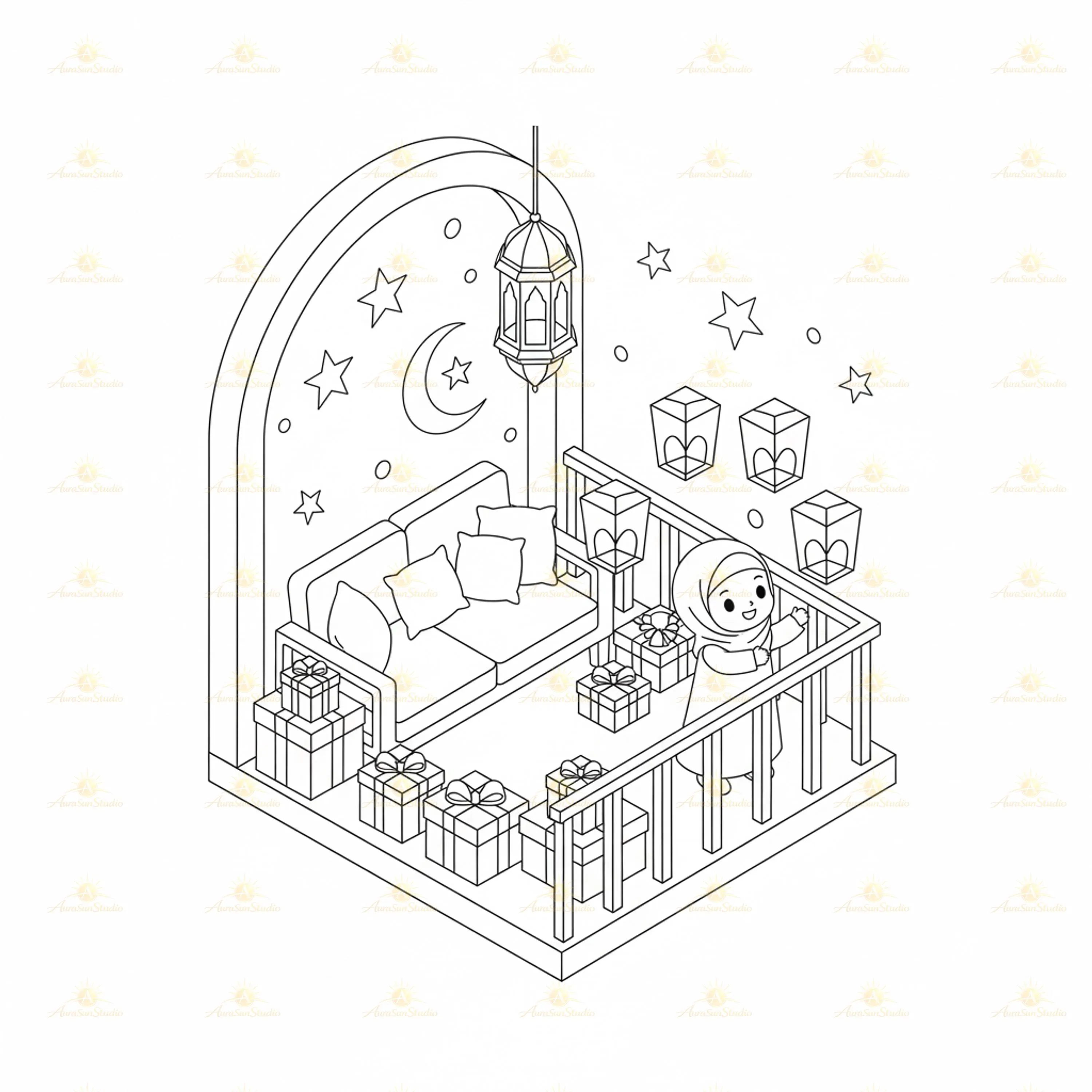 30 Cozy Eid Isometric Kids Coloring Pages (Digital Download PDF) - image 5