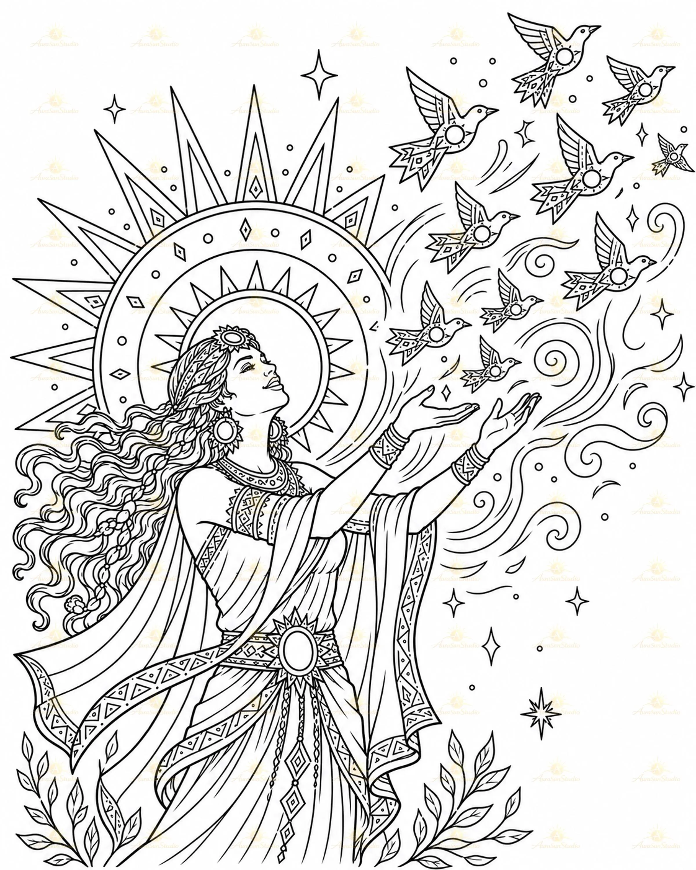 Celestial Goddess Zodiac Grayscale Coloring Book: 30 Detailed Pages (Digital Download) - image 3