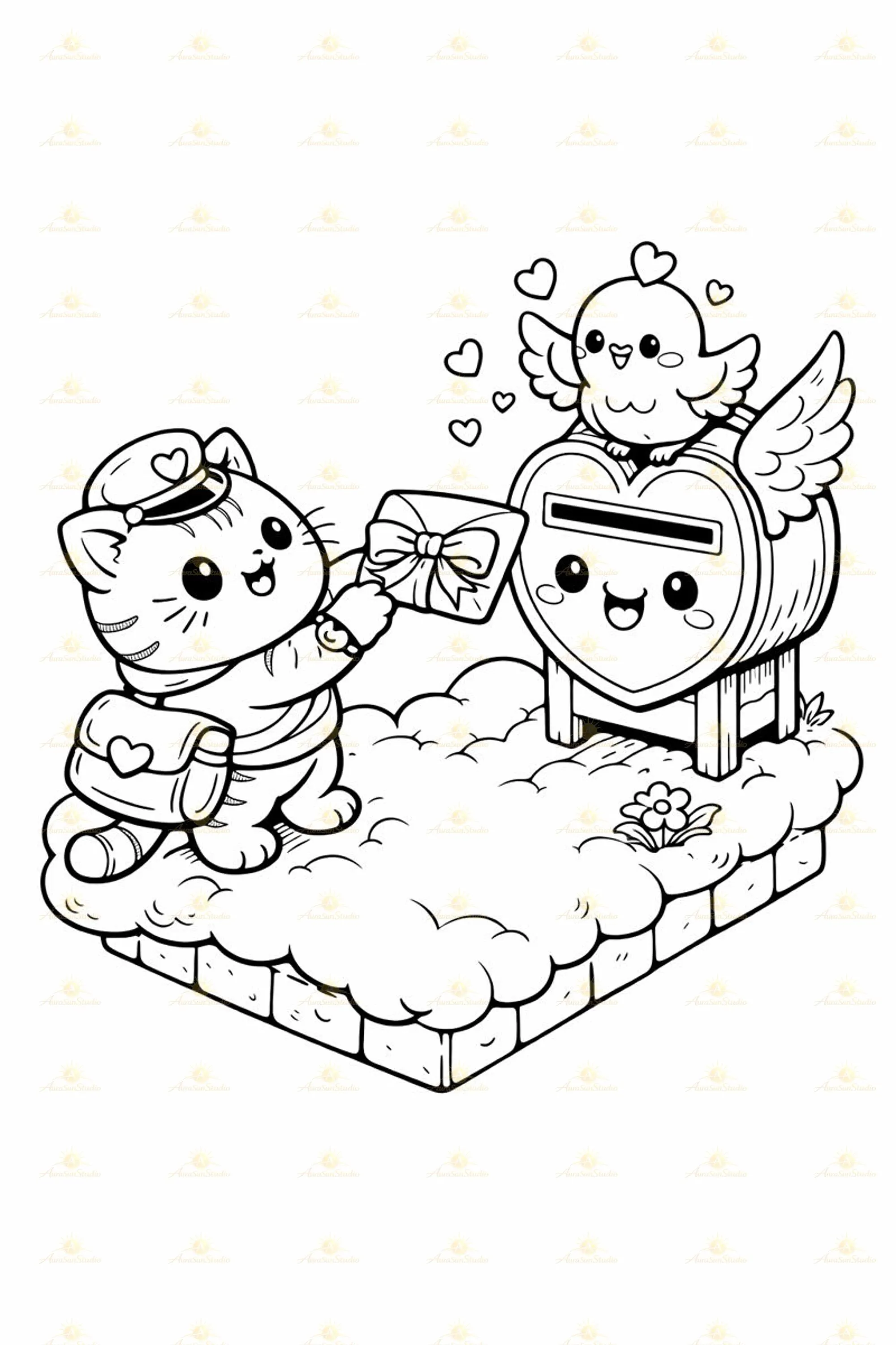 Kawaii Cat Mail Coloring Book – 40 Isometric Scenes (PDF Download A4/Letter/8.5x8.5 inch) - image 4