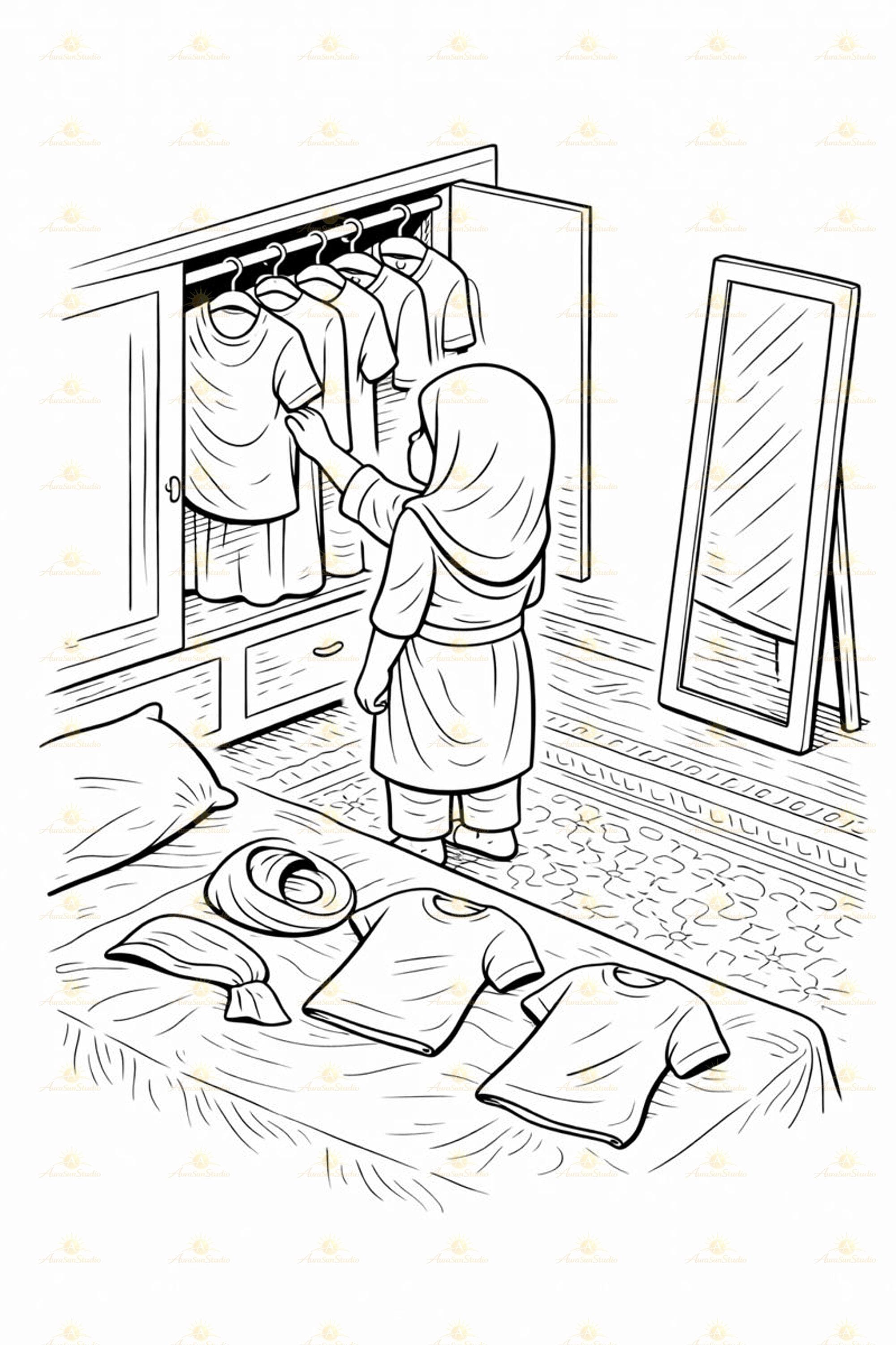 Isometric Muslim Kids Coloring Pages Printable PDF - image 2
