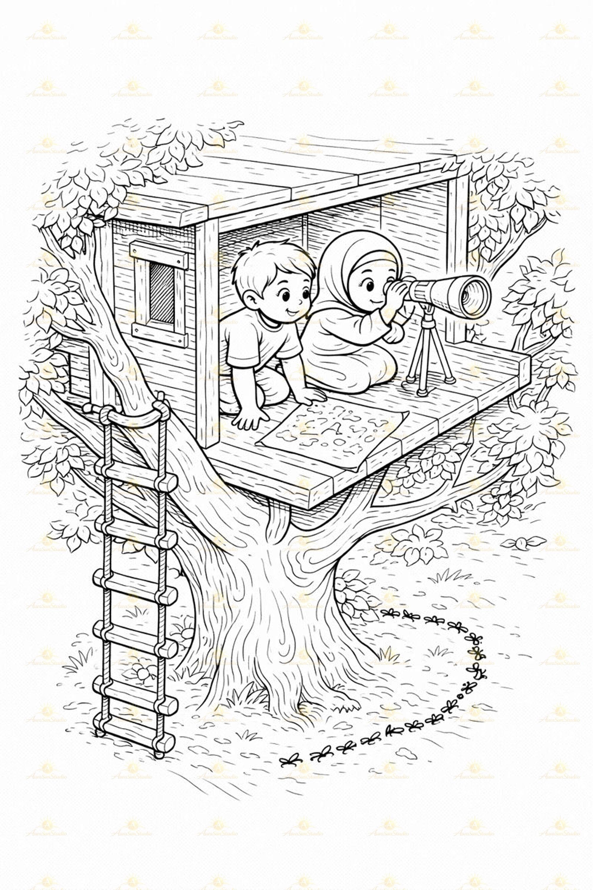 Isometric Muslim Kids Coloring Pages Printable PDF - image 5