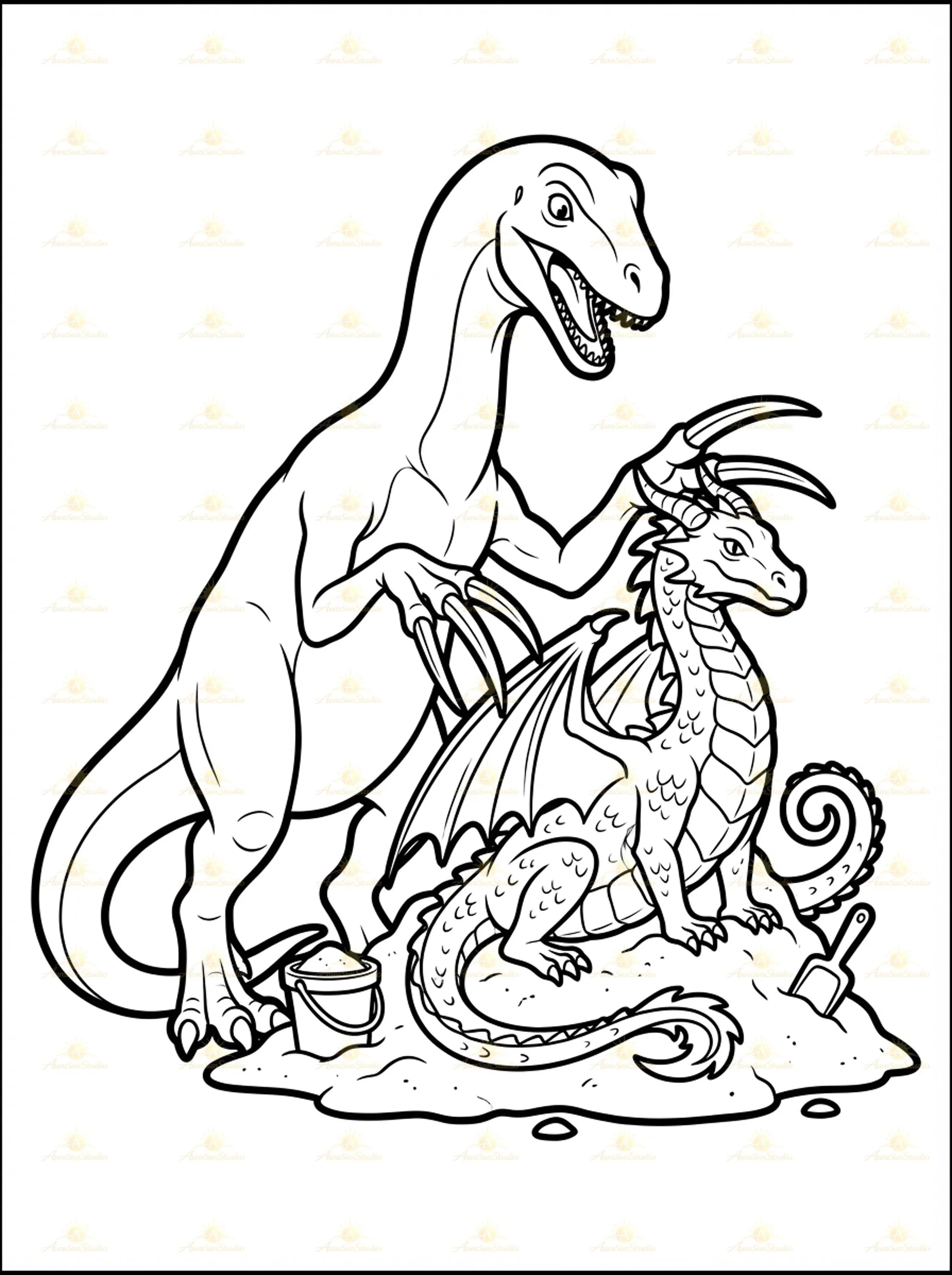 Dinosaur Construction Truck Coloring Book, Summer Beach Party Activity Pages (PDF Download) - image 4