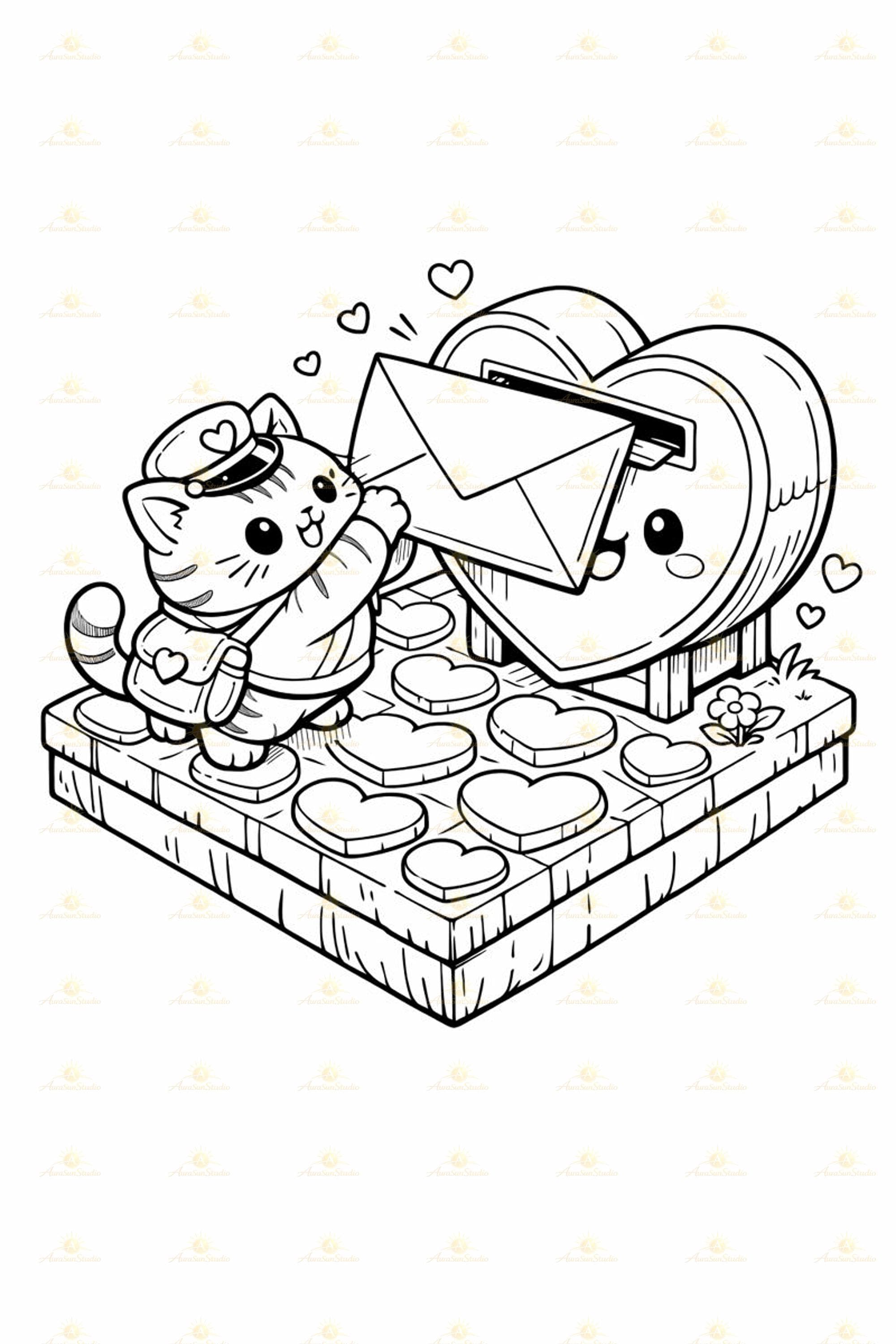 Kawaii Cat Mail Coloring Book – 40 Isometric Scenes (PDF Download A4/Letter/8.5x8.5 inch) - image 2