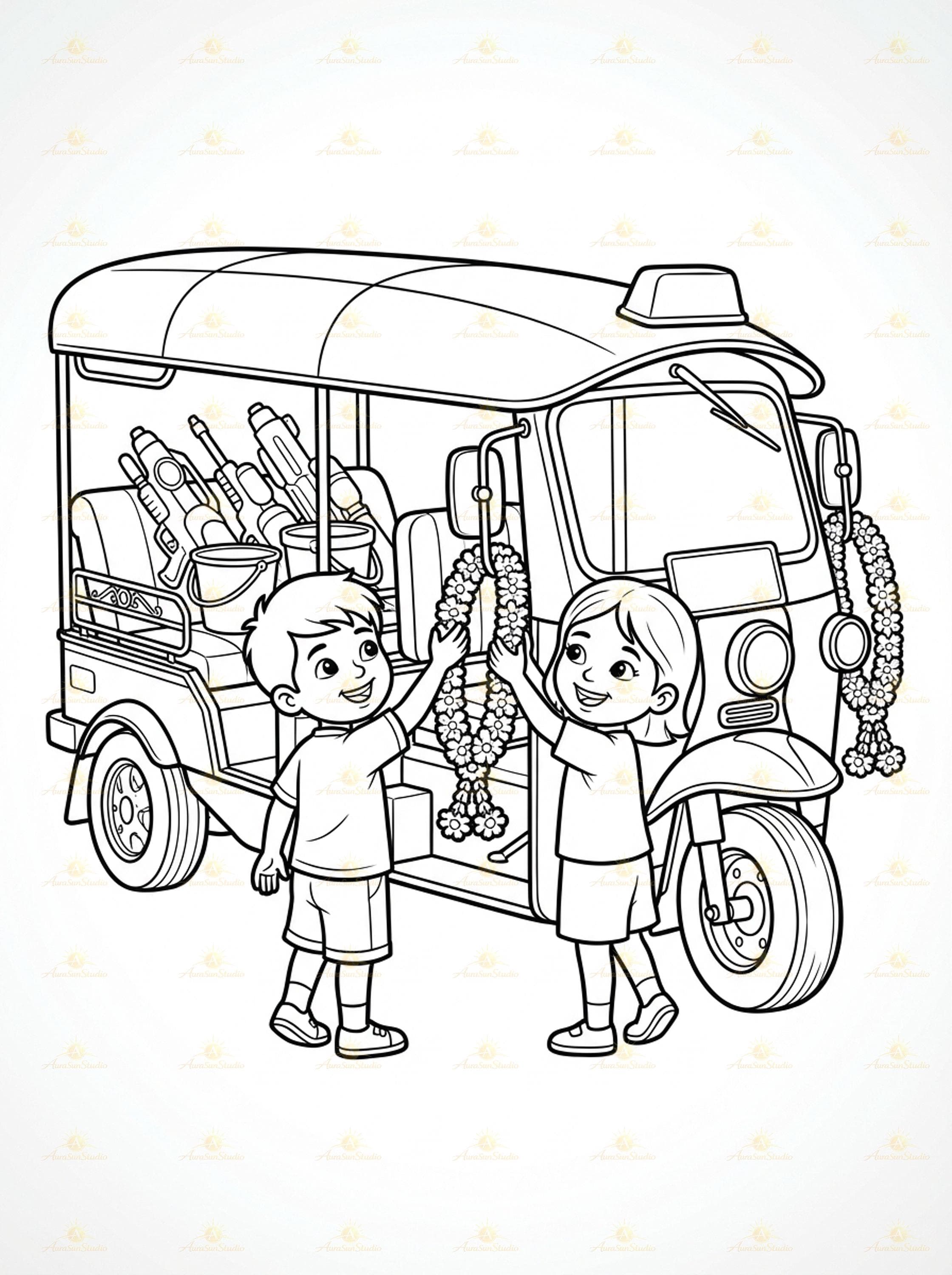 40 Songkran Festival Coloring Pages, Thai Water Festival Kids Activity (Digital PDF) - image 2