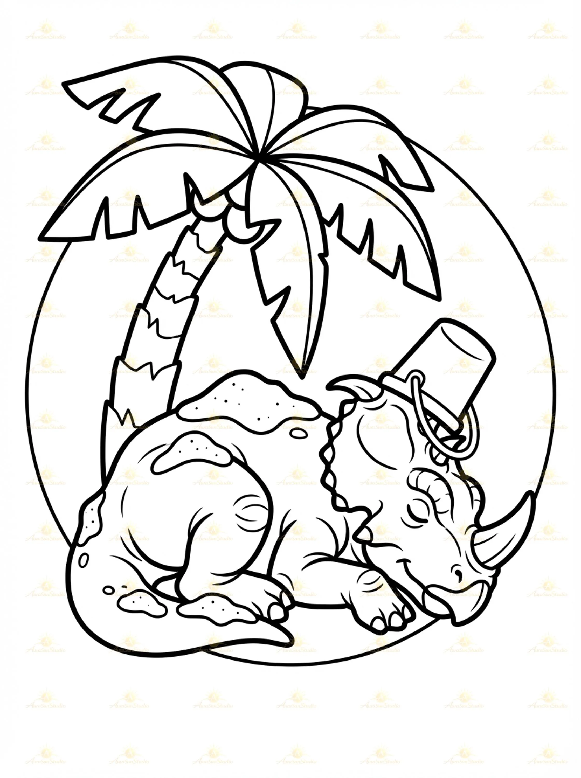 Dinosaur Construction Truck Coloring Book, Summer Beach Party Activity Pages (PDF Download) - image 2