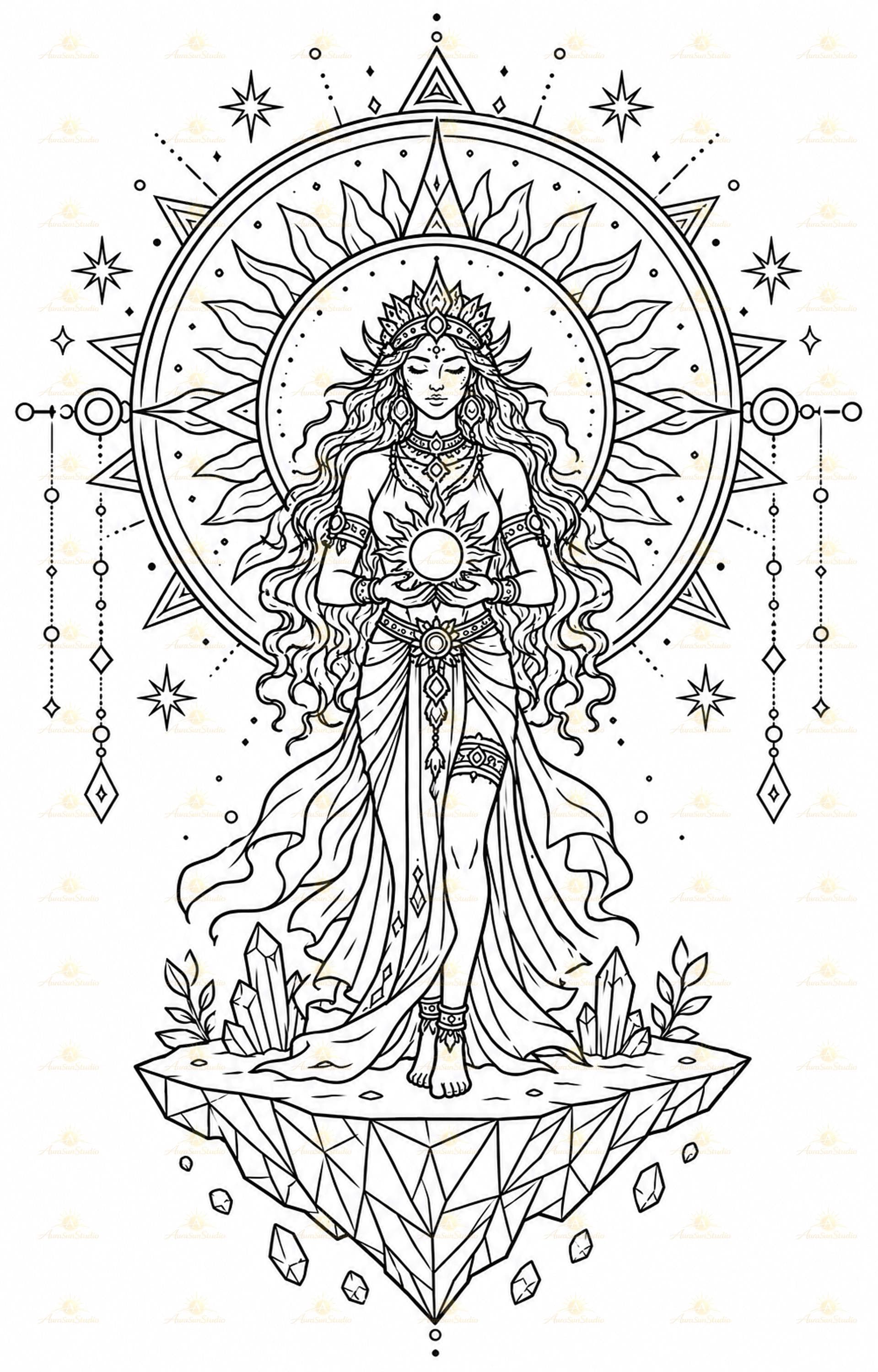 Celestial Goddess Zodiac Grayscale Coloring Book: 30 Detailed Pages (Digital Download) - image 2
