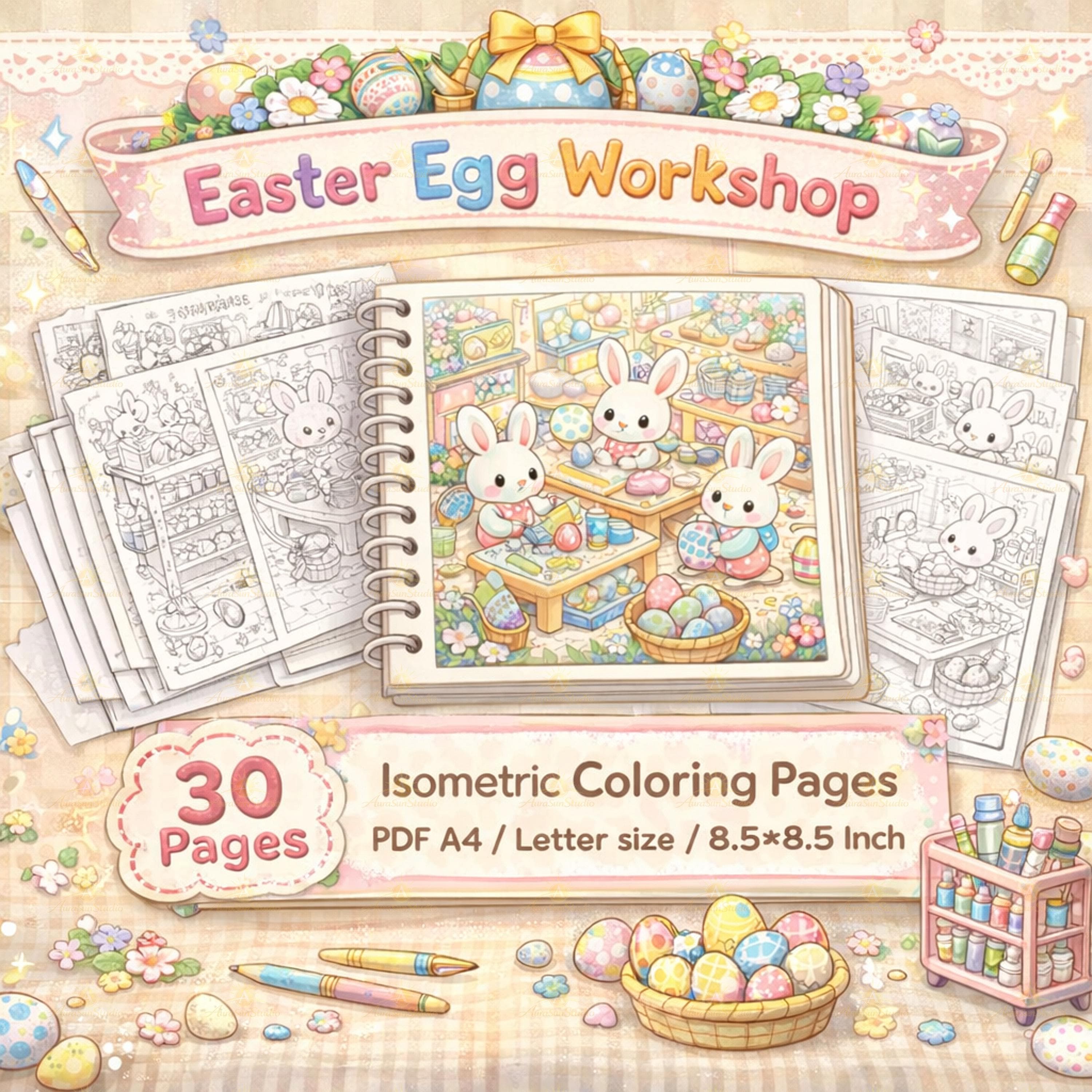 Easter Egg Workshop Coloring Book | Isometric Activity Pages (Digital Download) - image 4
