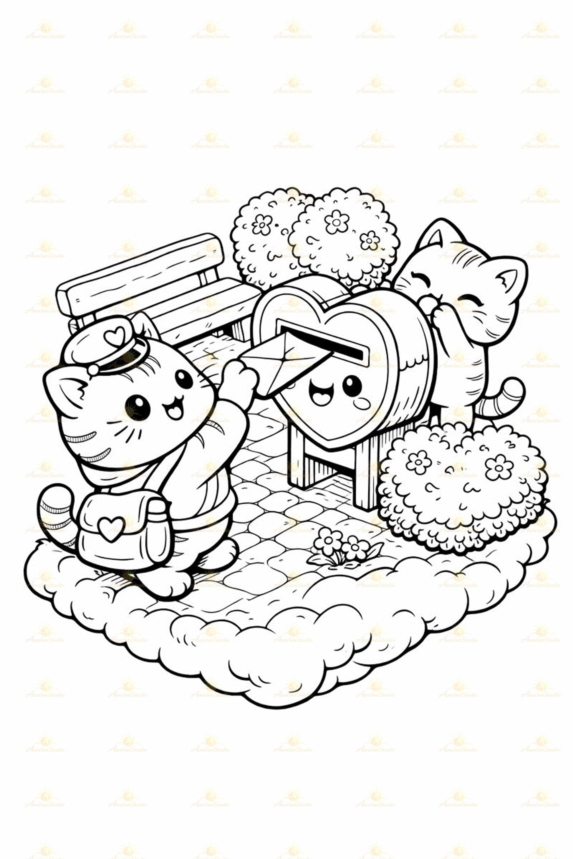 Kawaii Cat Mail Coloring Book – 40 Isometric Scenes (PDF Download A4/Letter/8.5x8.5 inch) - image 5