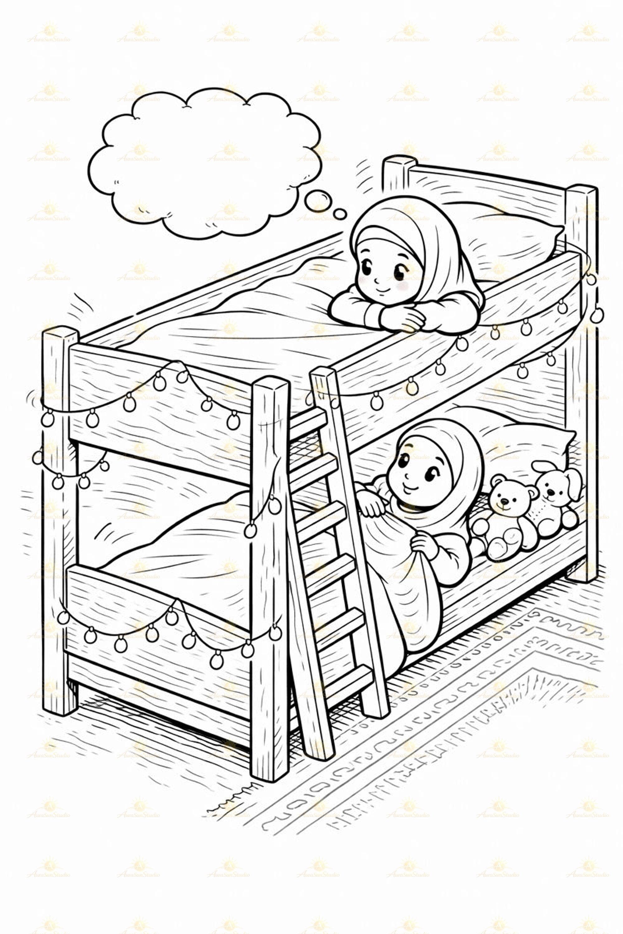 Isometric Muslim Kids Coloring Pages Printable PDF - image 3