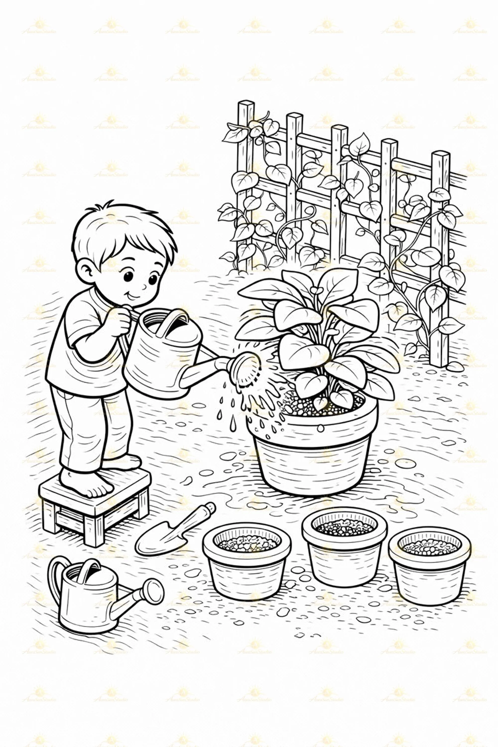 Isometric Muslim Kids Coloring Pages Printable PDF - image 4