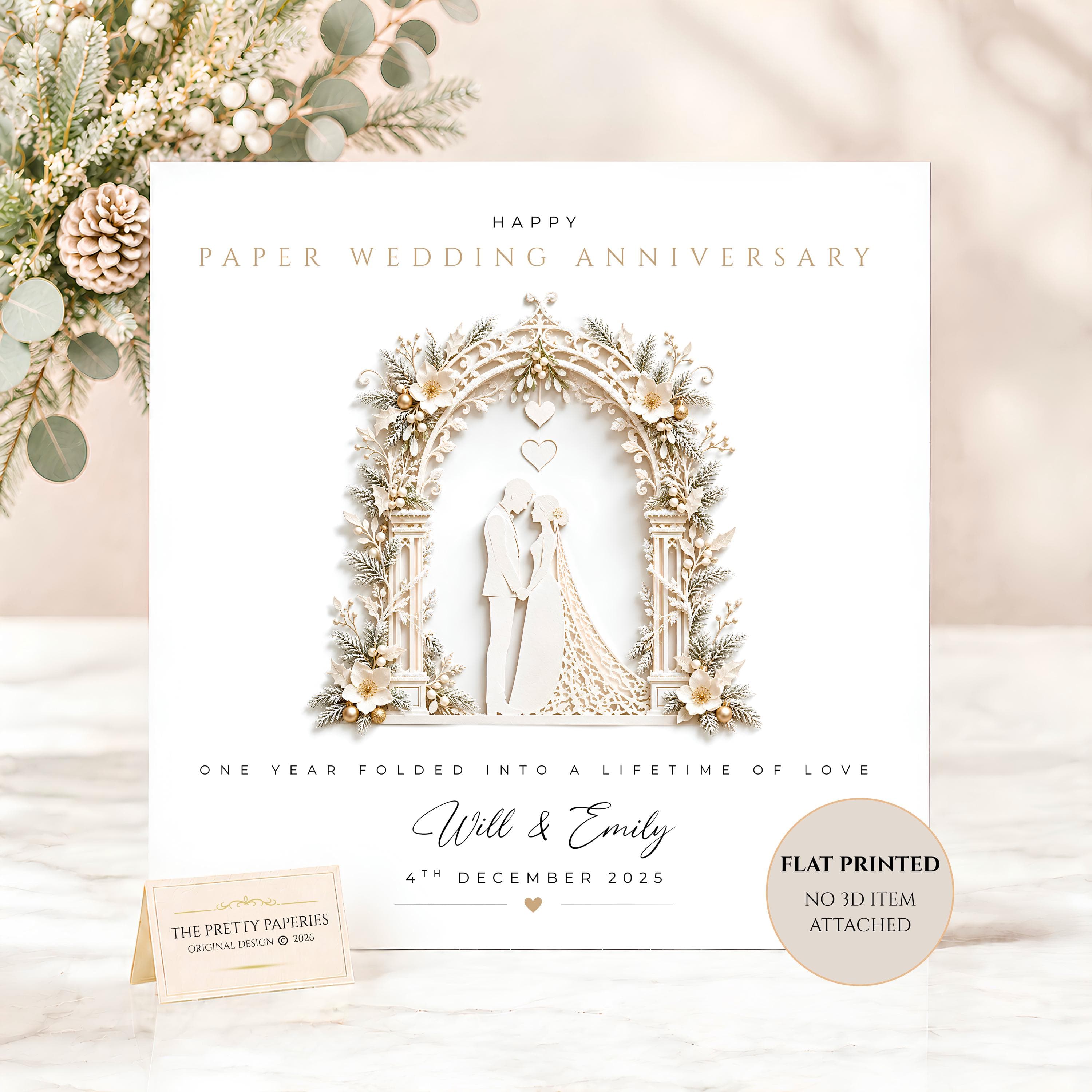 Winter Paper Wedding Anniversary Card, 1st Anniversary Card, Personalised First Anniversary, Christmas 1st Wedding Anniversary Card