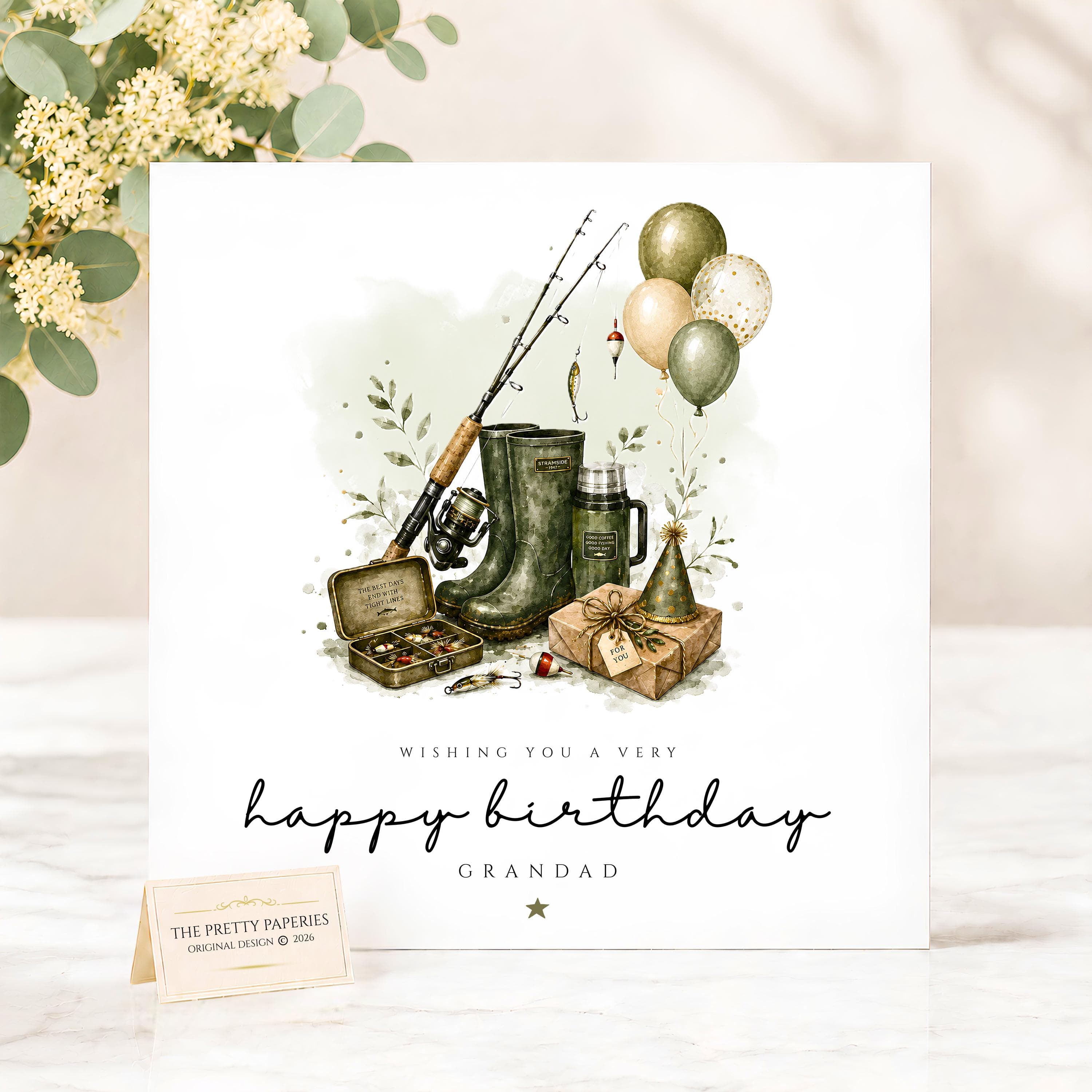 Personalised Fishing Birthday Card for Him, Fisherman Birthday Card, Fishing Card for Grandad Dad Husband, Angling Birthday Card for Men